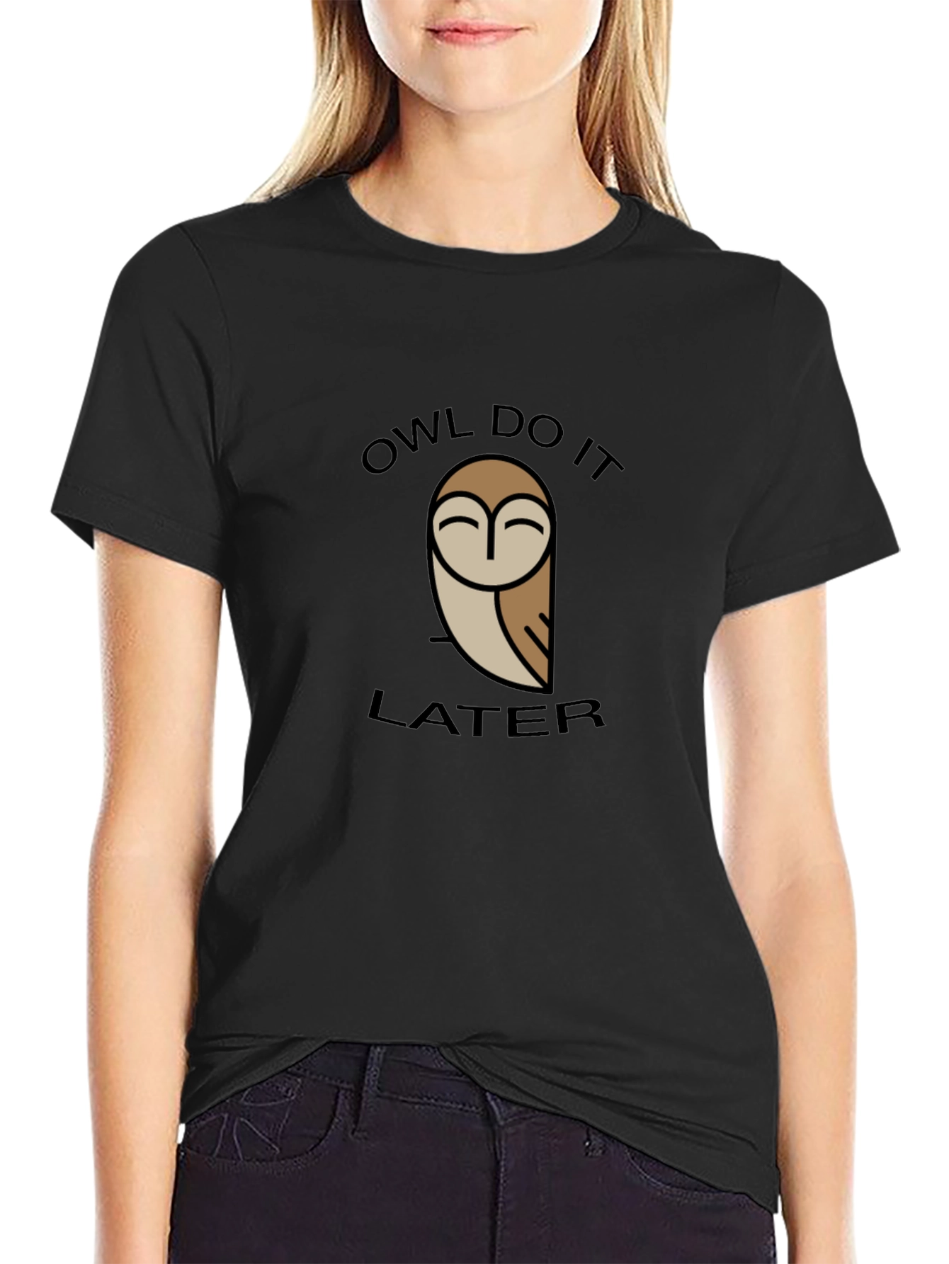 Black Owl Do It Later Graphic Tee - Black Cotton T-Shirt view 2