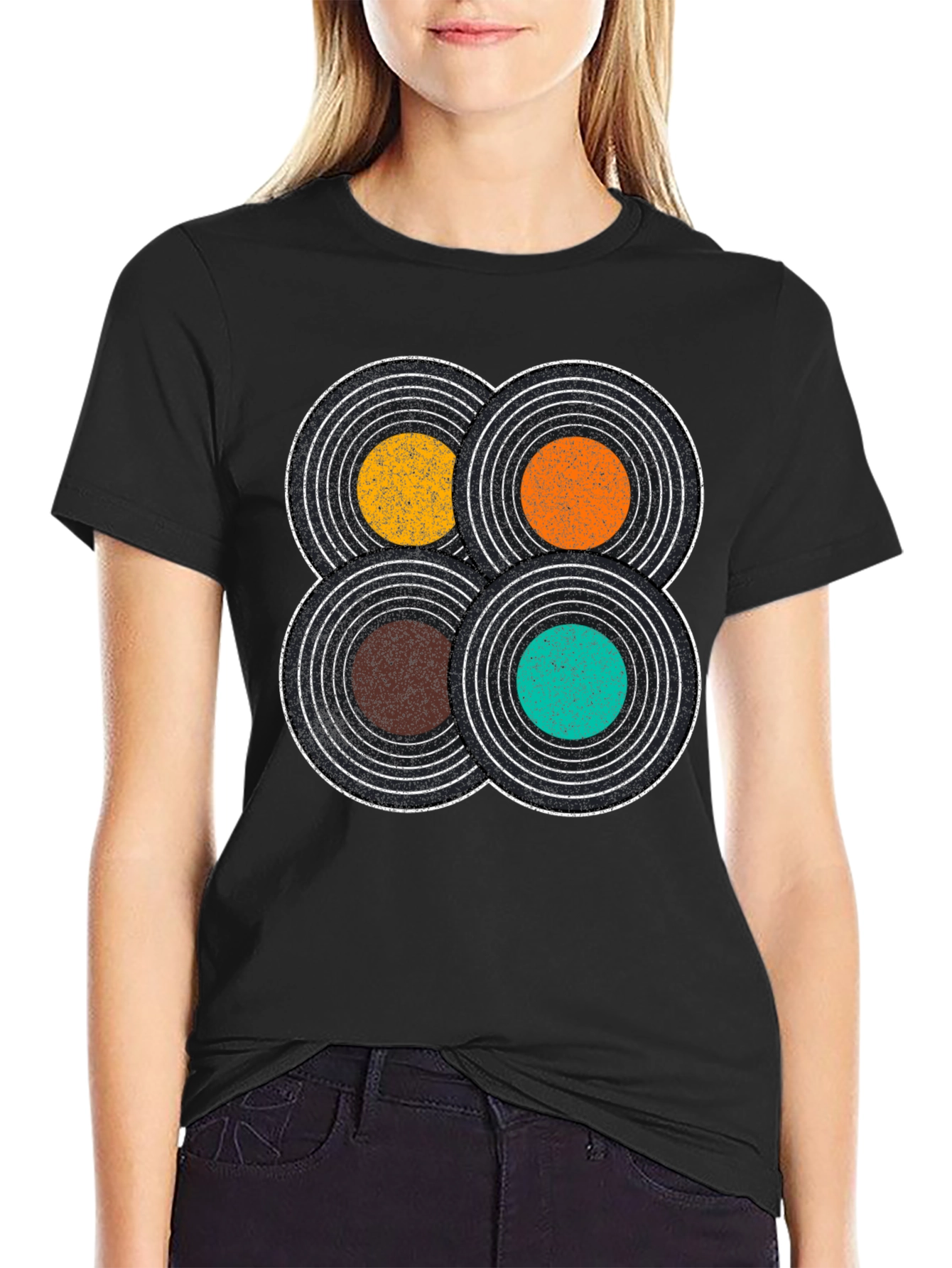 Black Retro Record T-Shirt: Vintage Vinyl Design Tee view 2