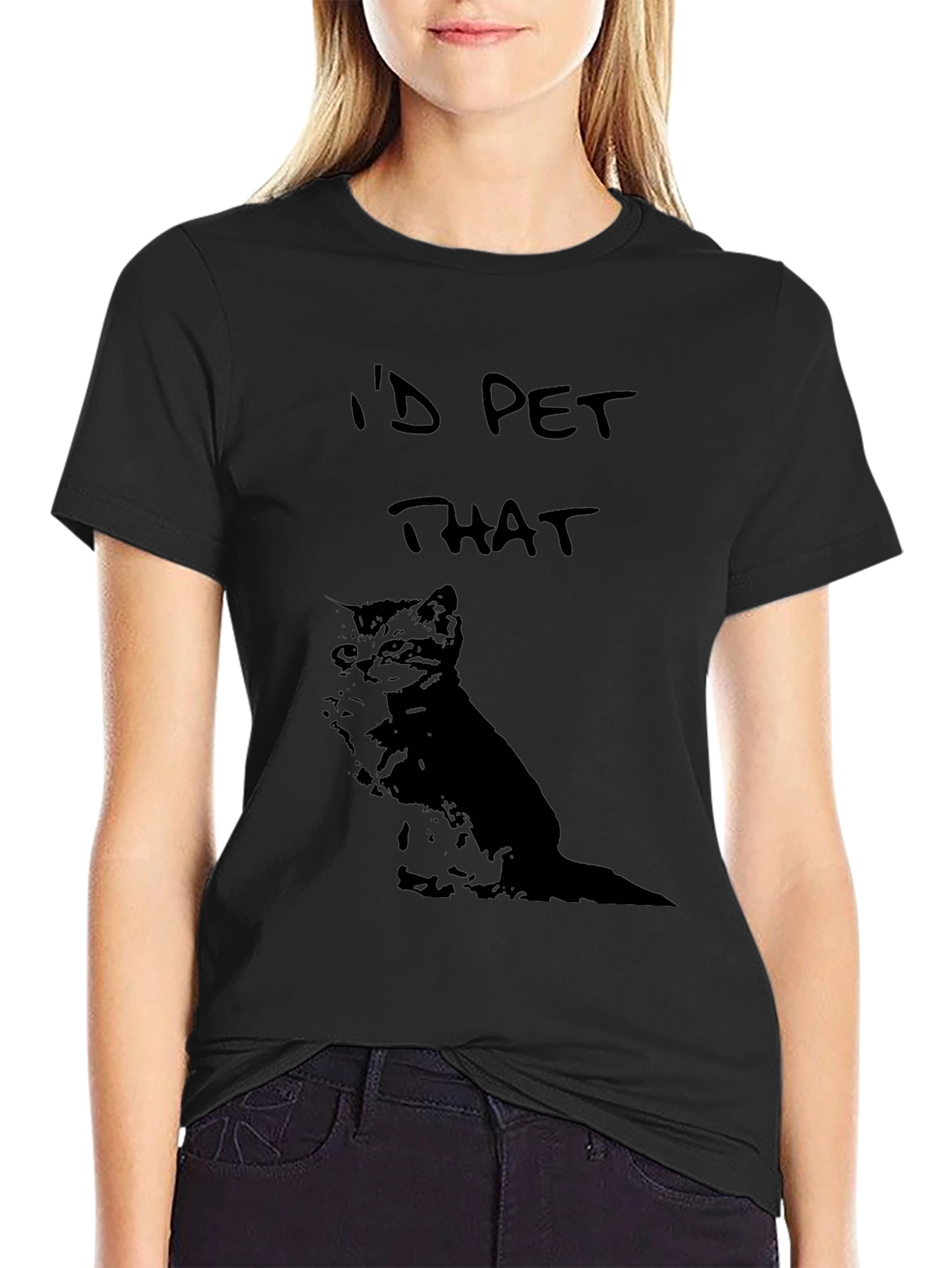 Black I'd Pet That Cat Graphic Tee - Soft Cotton Comfort view 2