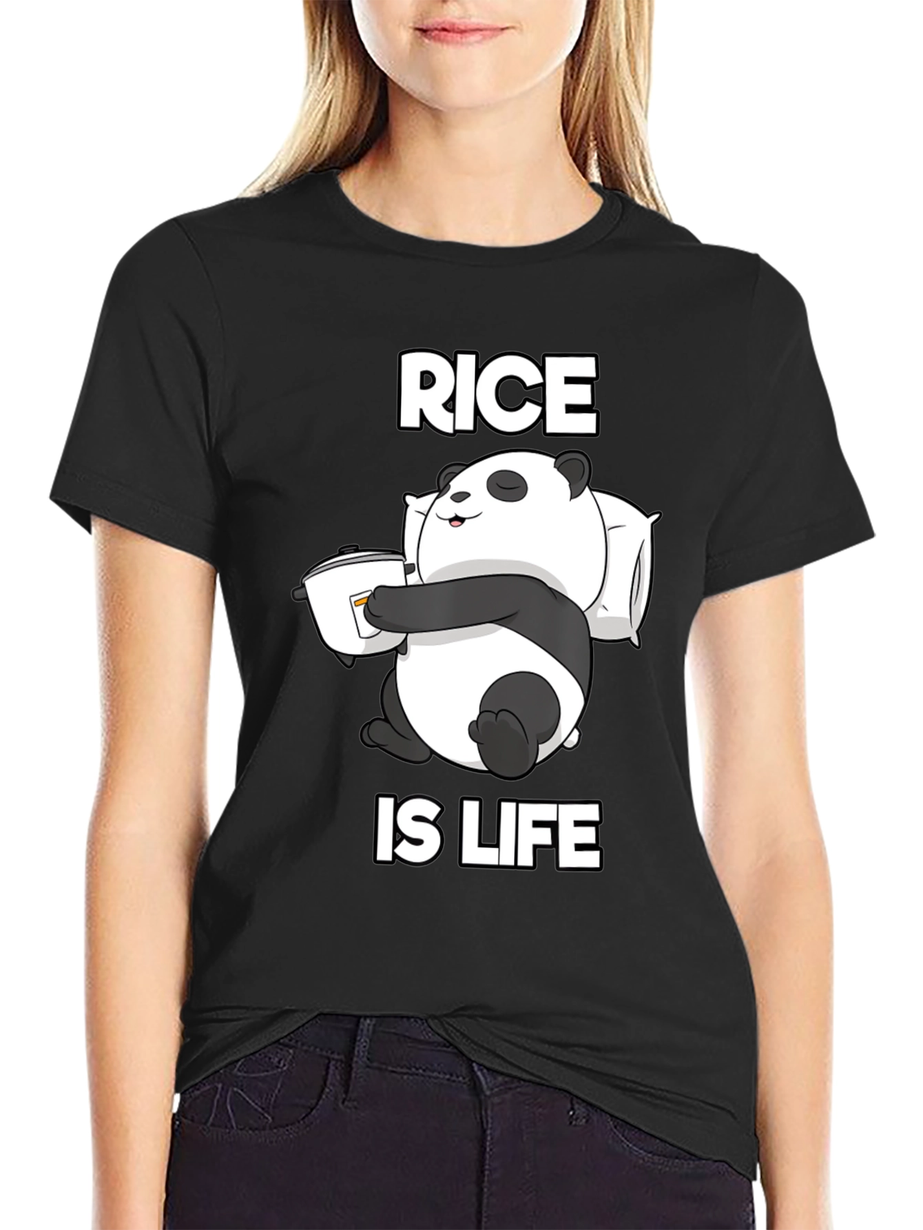 Black Rice is Life Panda T-Shirt - Funny Foodie Tee view 2