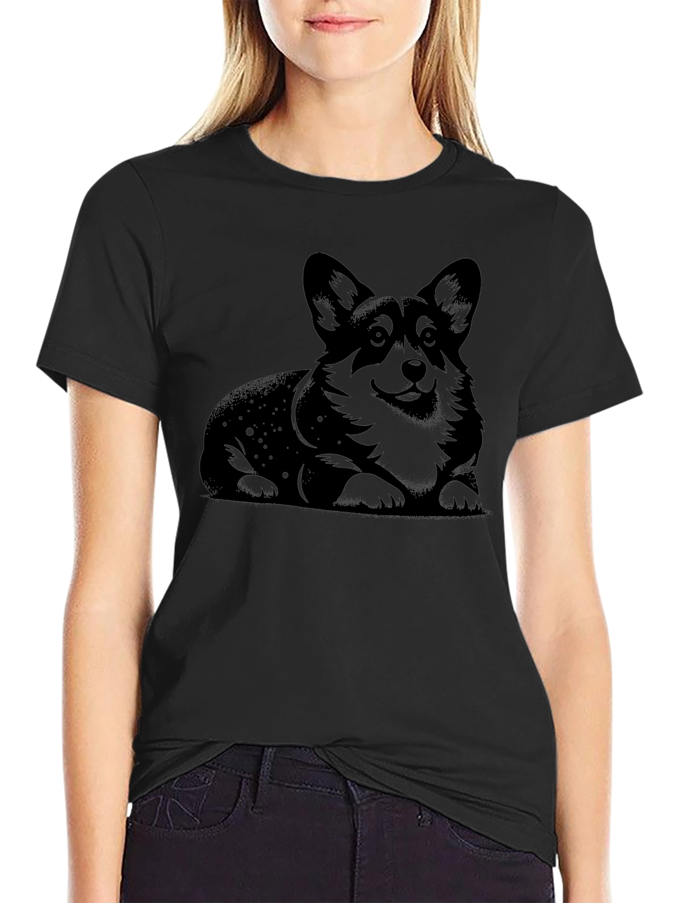 Black Corgi Dog Graphic Print Black T-Shirt view 2