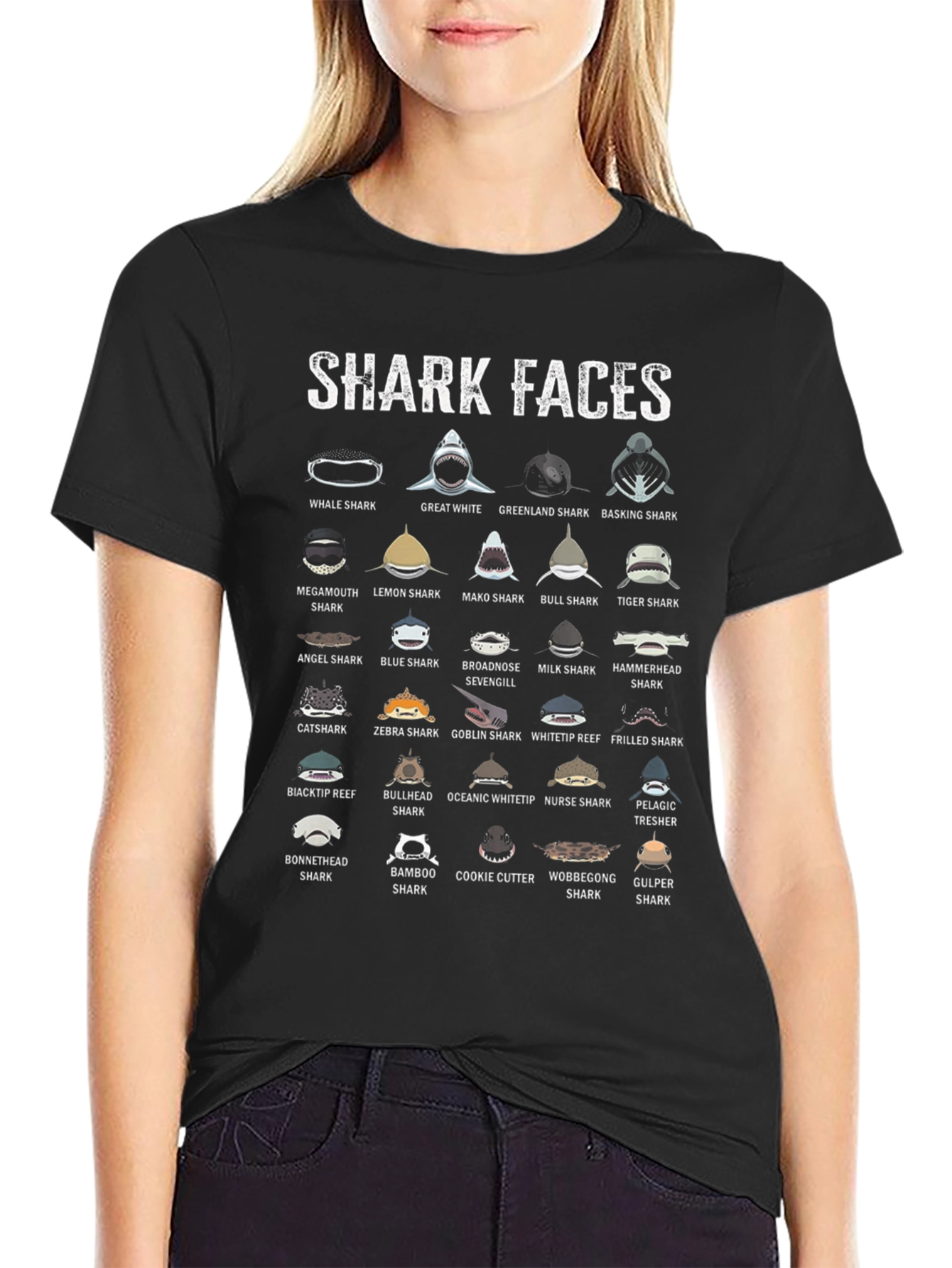 Black Shark Faces Graphic Print T-Shirt view 2