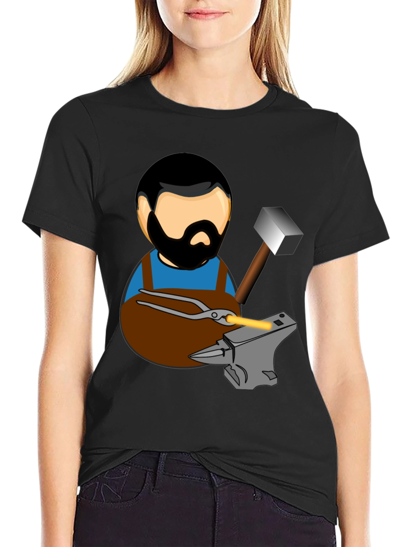 Black Blacksmith T-Shirt Cartoon Anvil Hammer Forge view 2