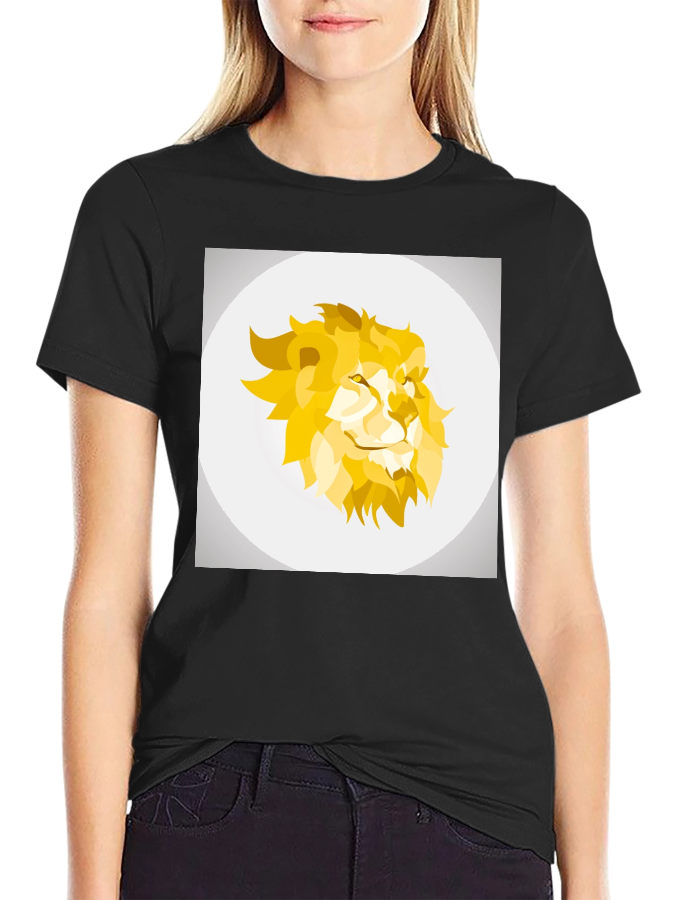 Black Geometric Lion Head Graphic Tee - Black view 2