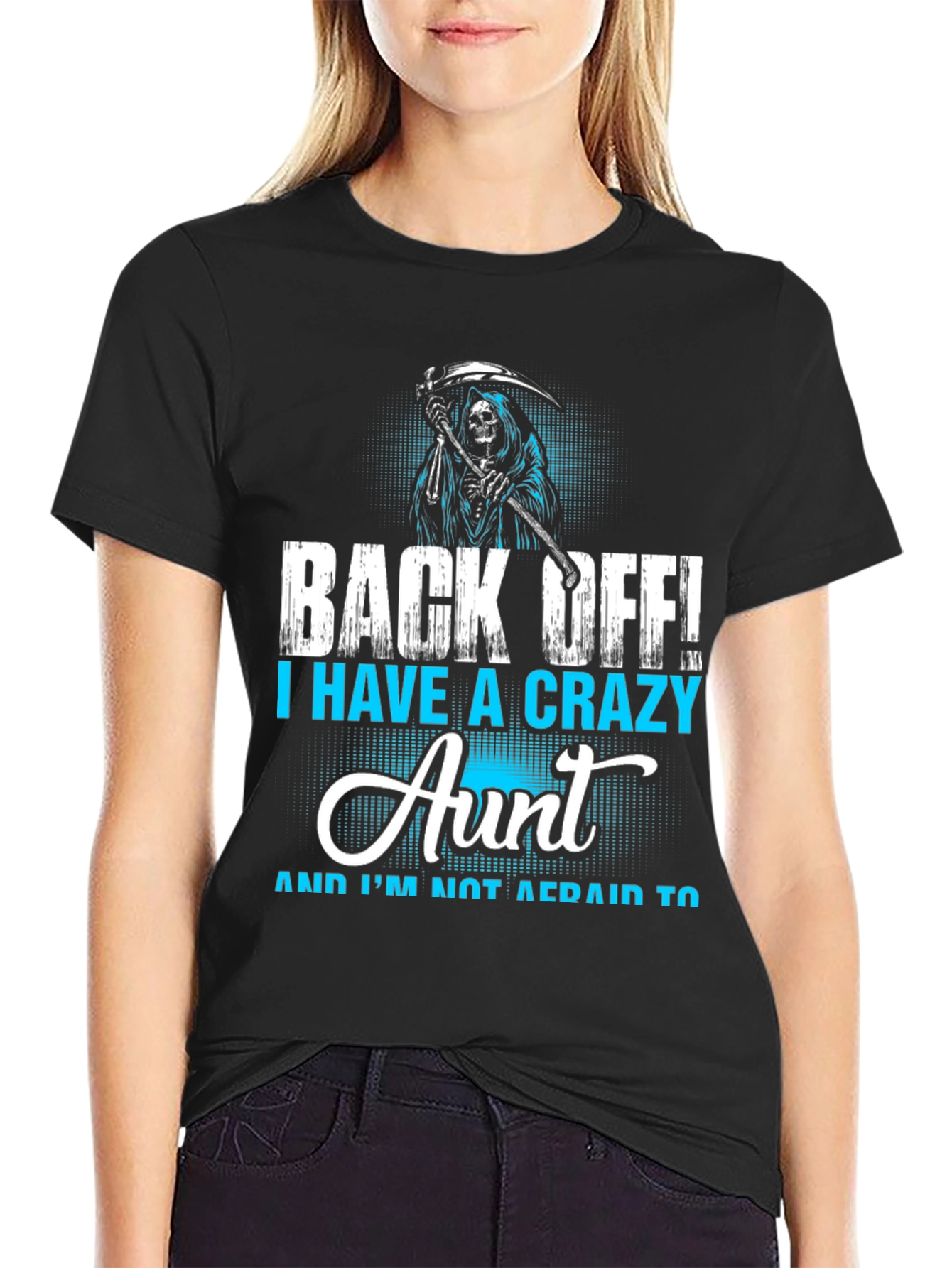 Black Crazy Aunt T-Shirt - Grim Reaper Design view 2