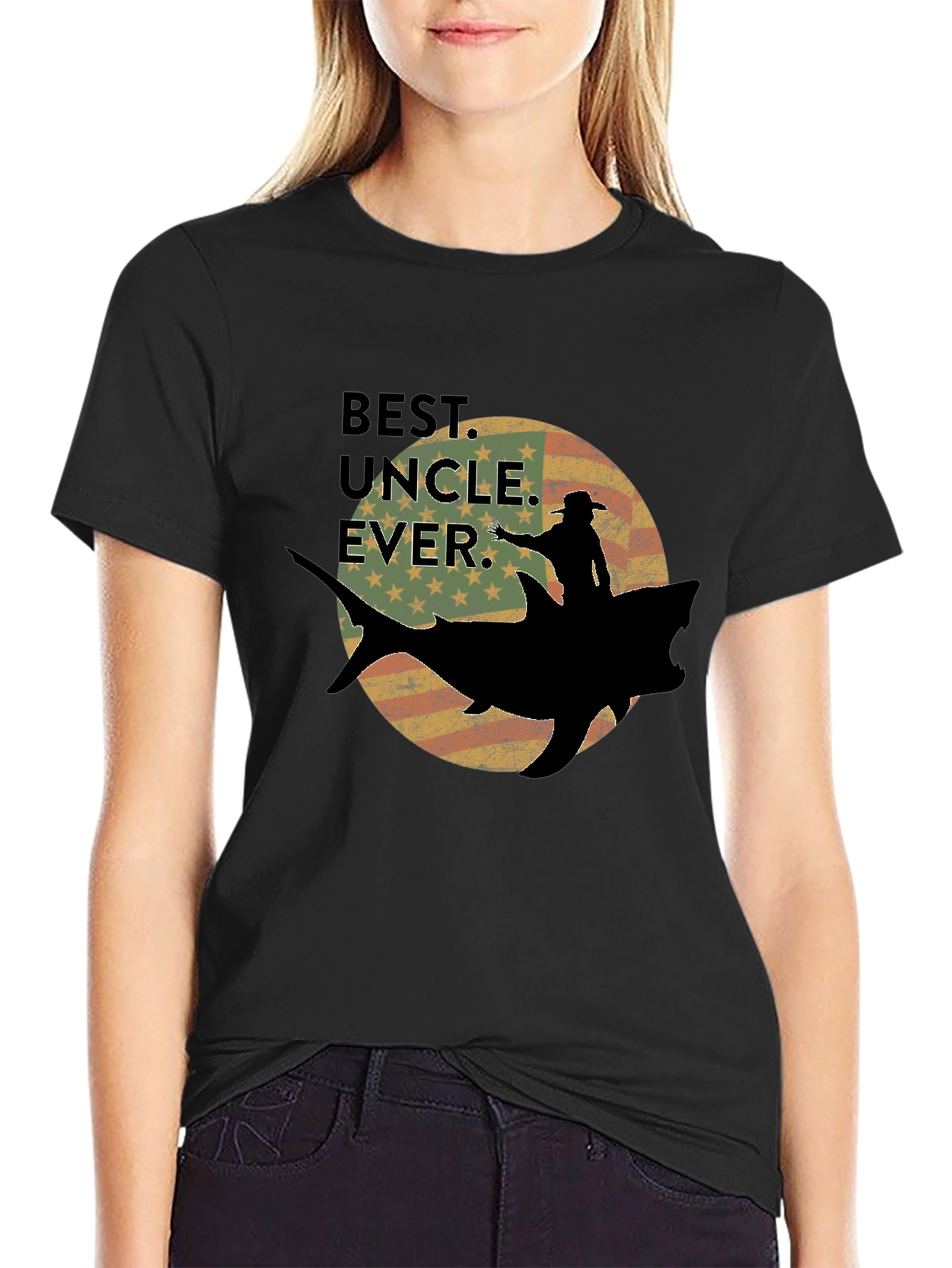 Black Best Uncle Ever Shark Rider Graphic Tee view 2