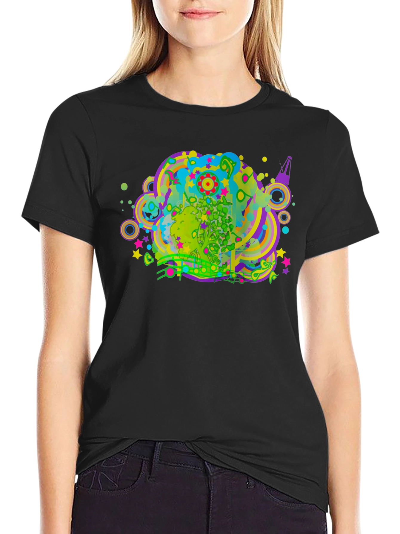 Black Psychedelic Graphic Print Black T-Shirt view 2