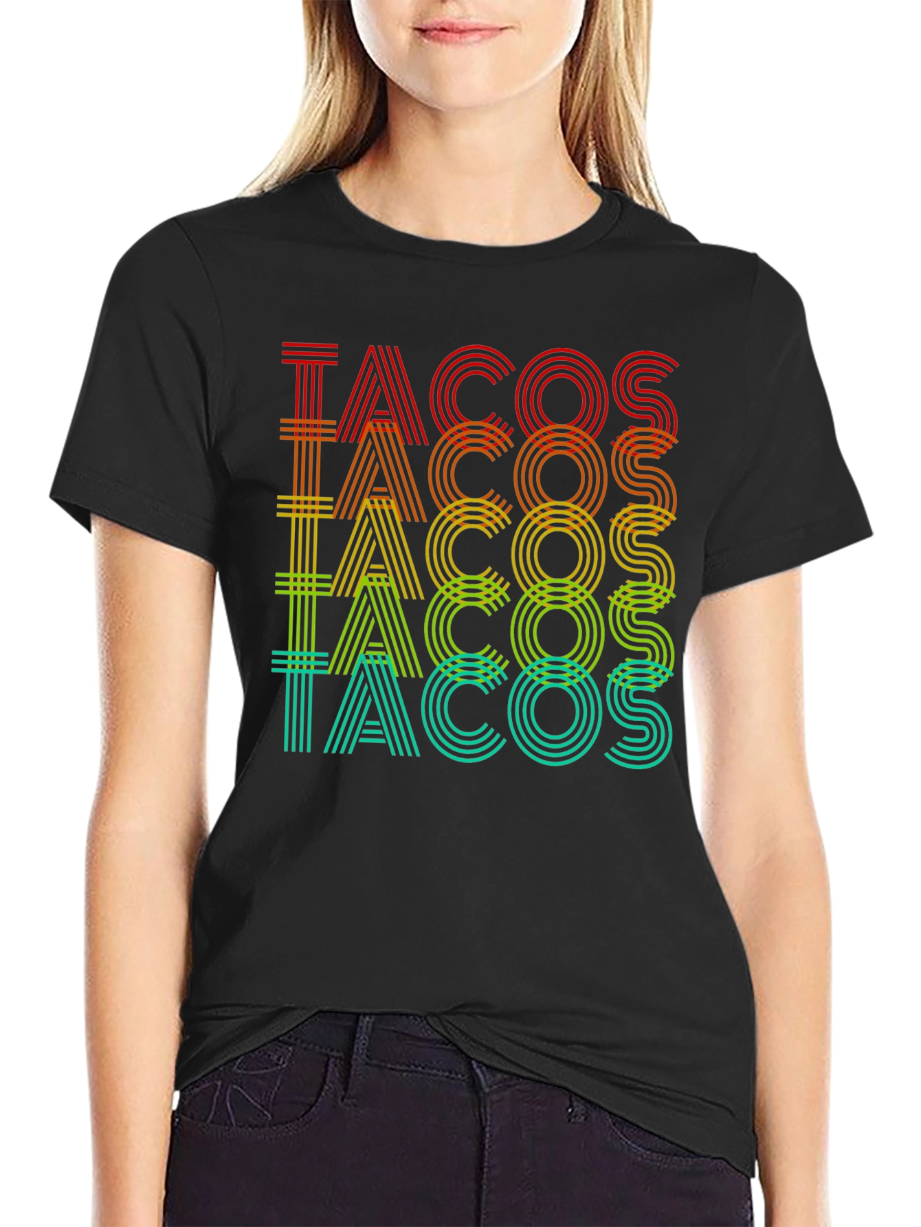 Black Tacos Graphic Print Crew Neck T-Shirt view 2