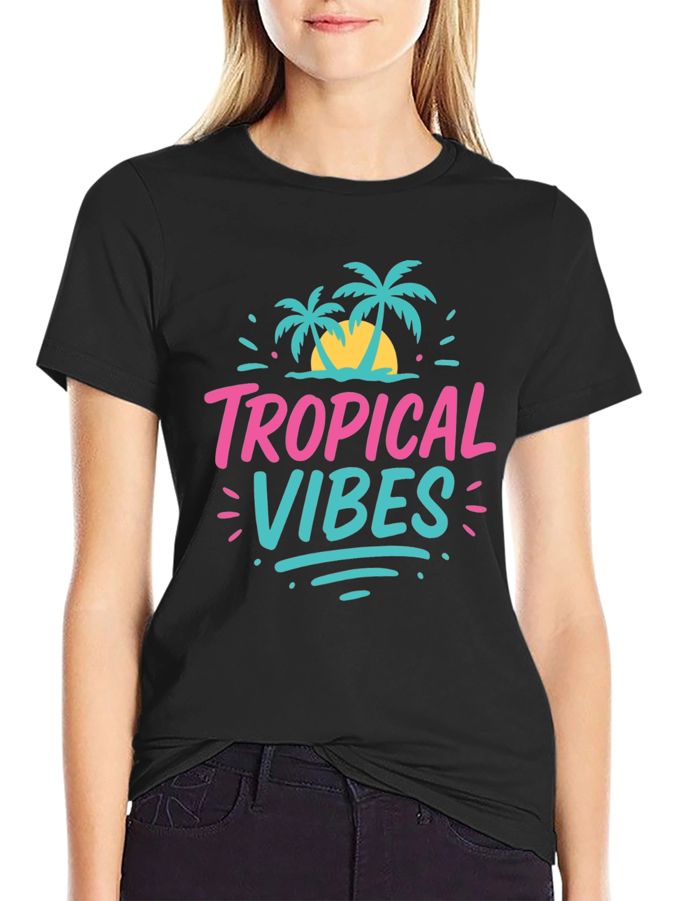 Black Tropical Vibes Graphic Tee - Summer Ready! view 2