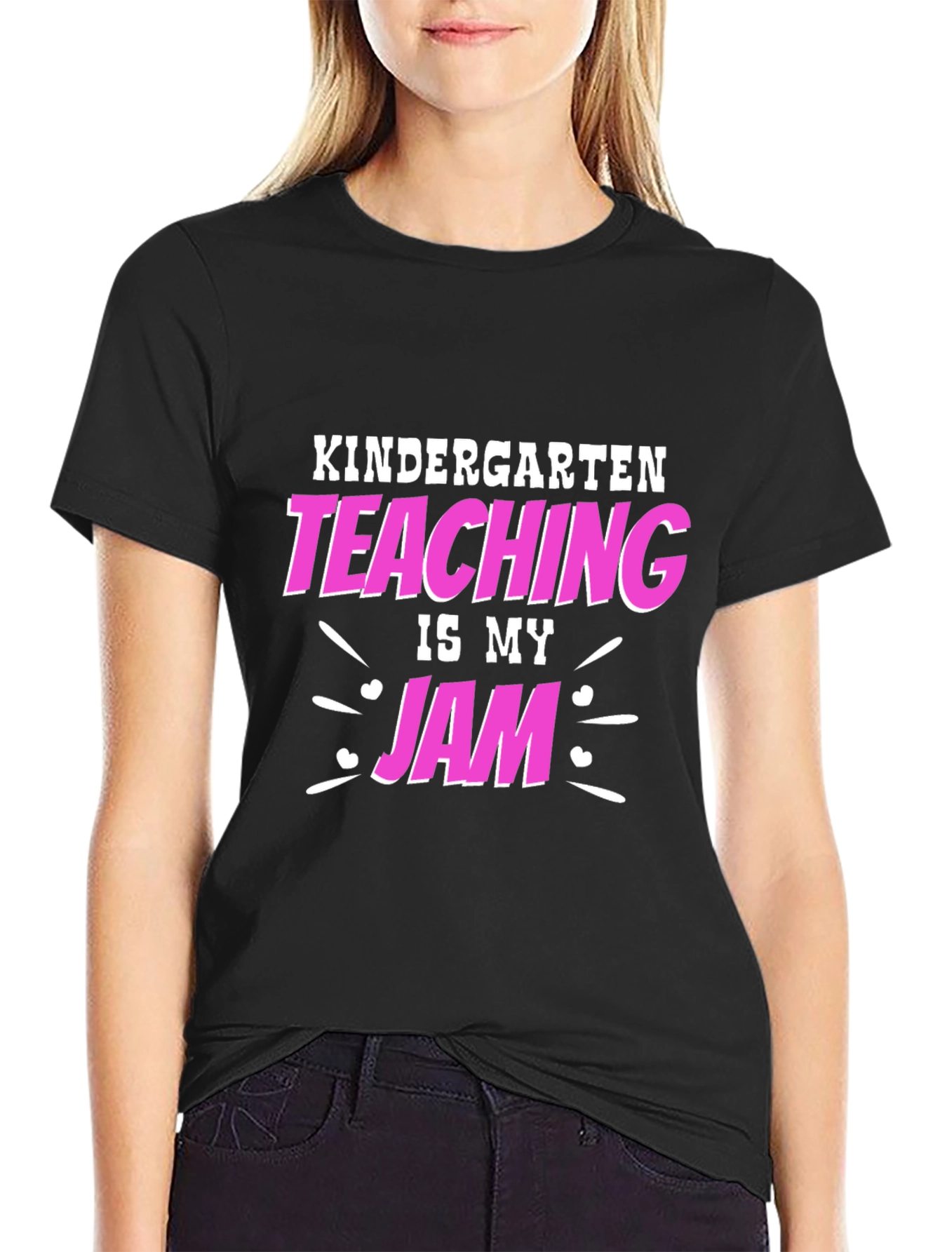 Black Kindergarten Teacher T-Shirt - Teaching Is My Jam view 2