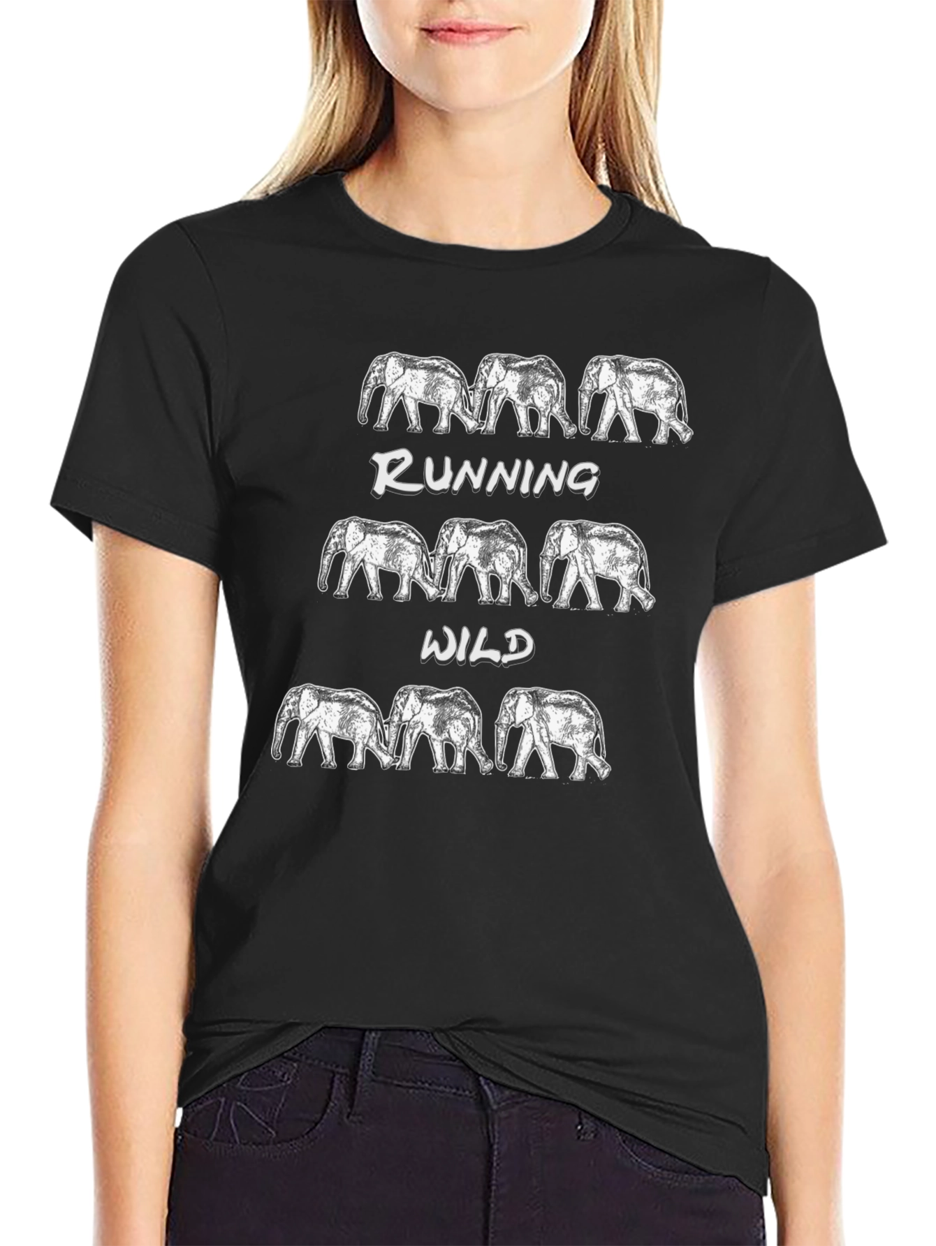 Black Running Wild Elephant Graphic Tee view 2