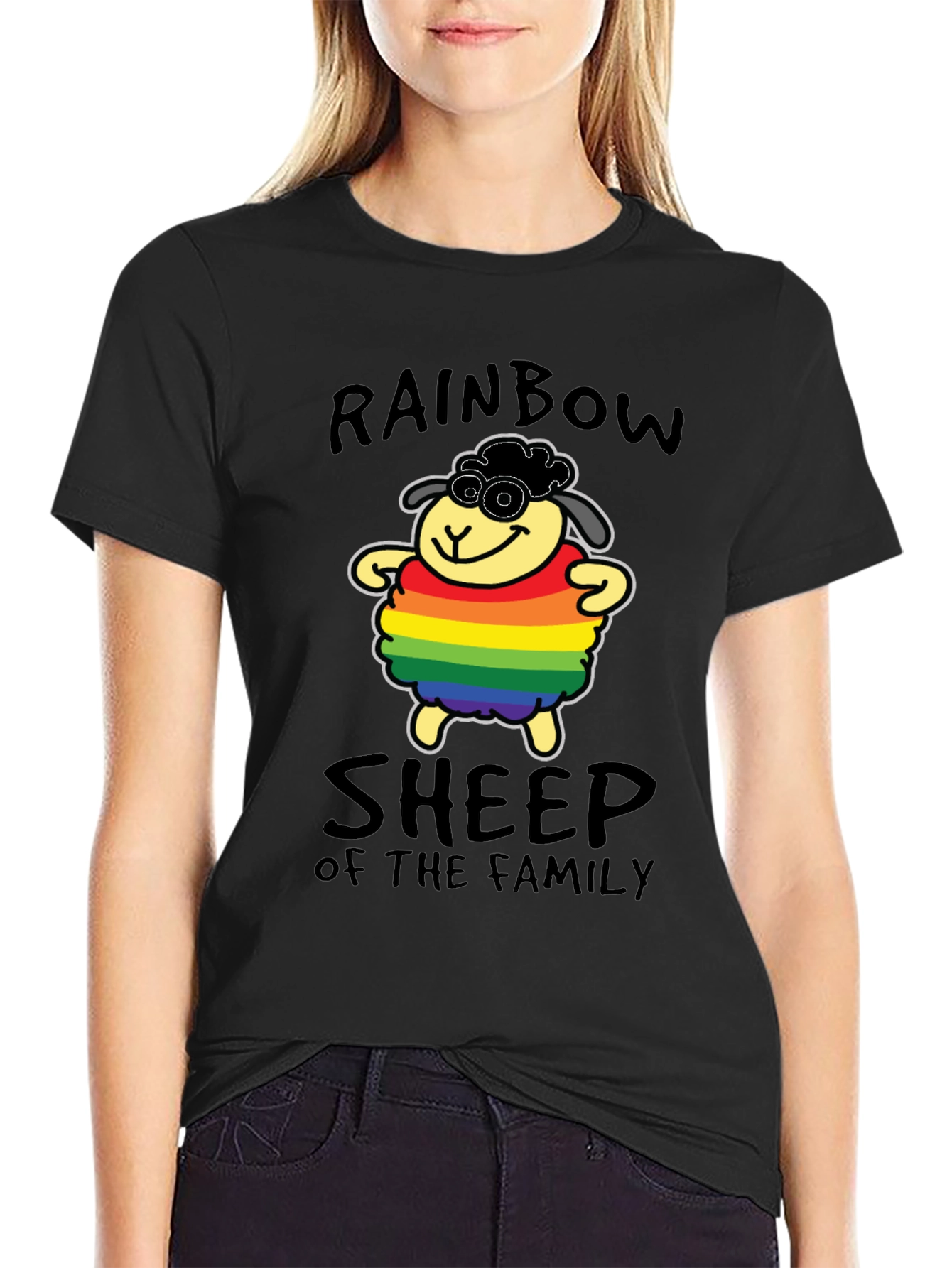 Black Rainbow Sheep Pride T-Shirt view 2