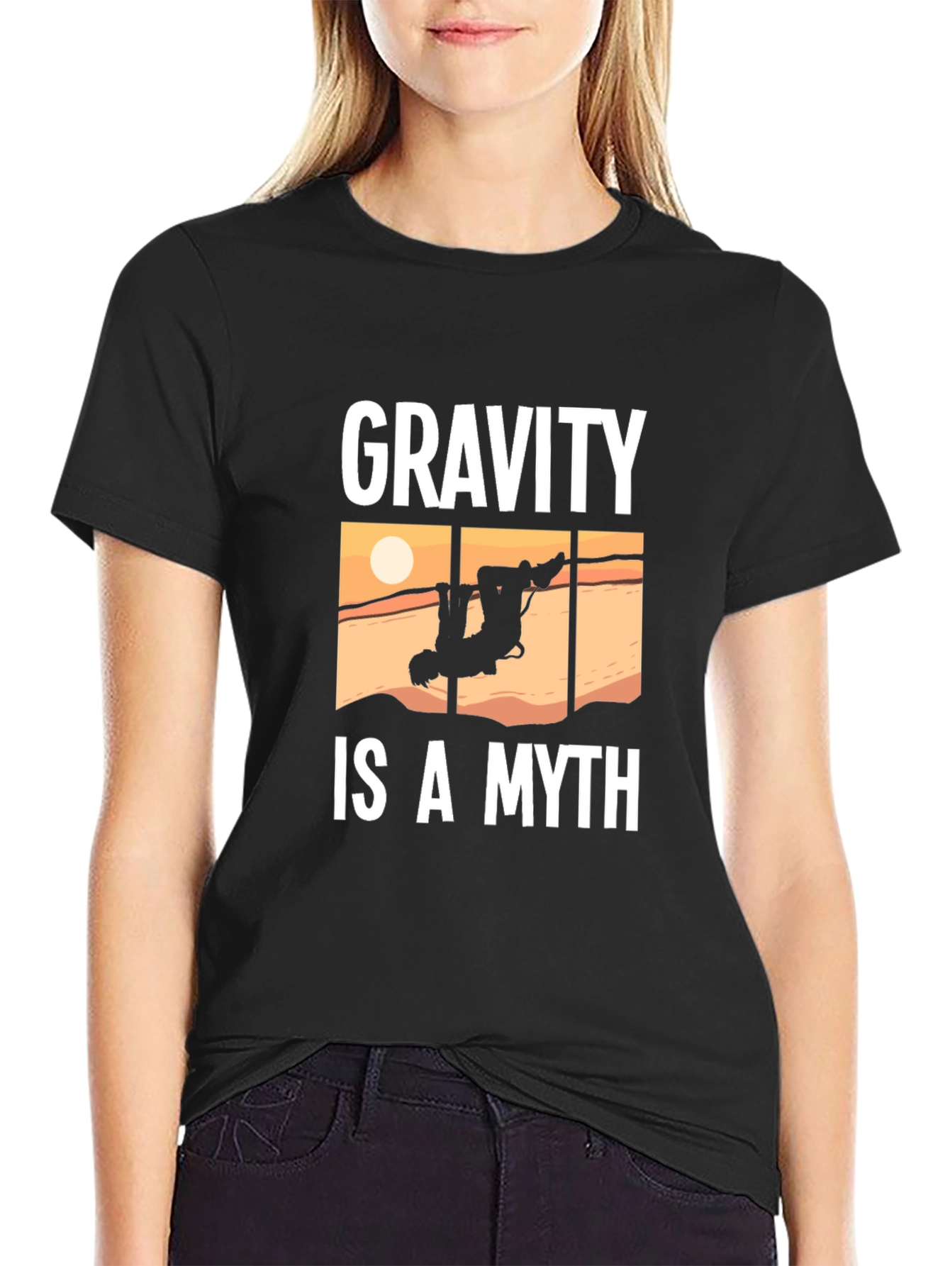 Black Gravity Is A Myth Funny Climbing T-Shirt view 2
