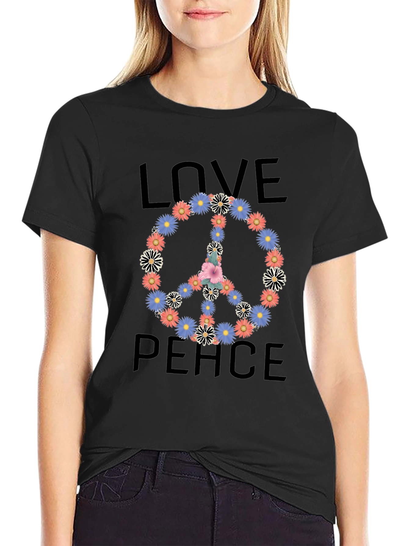 Black Love & Peace Floral T-Shirt view 2