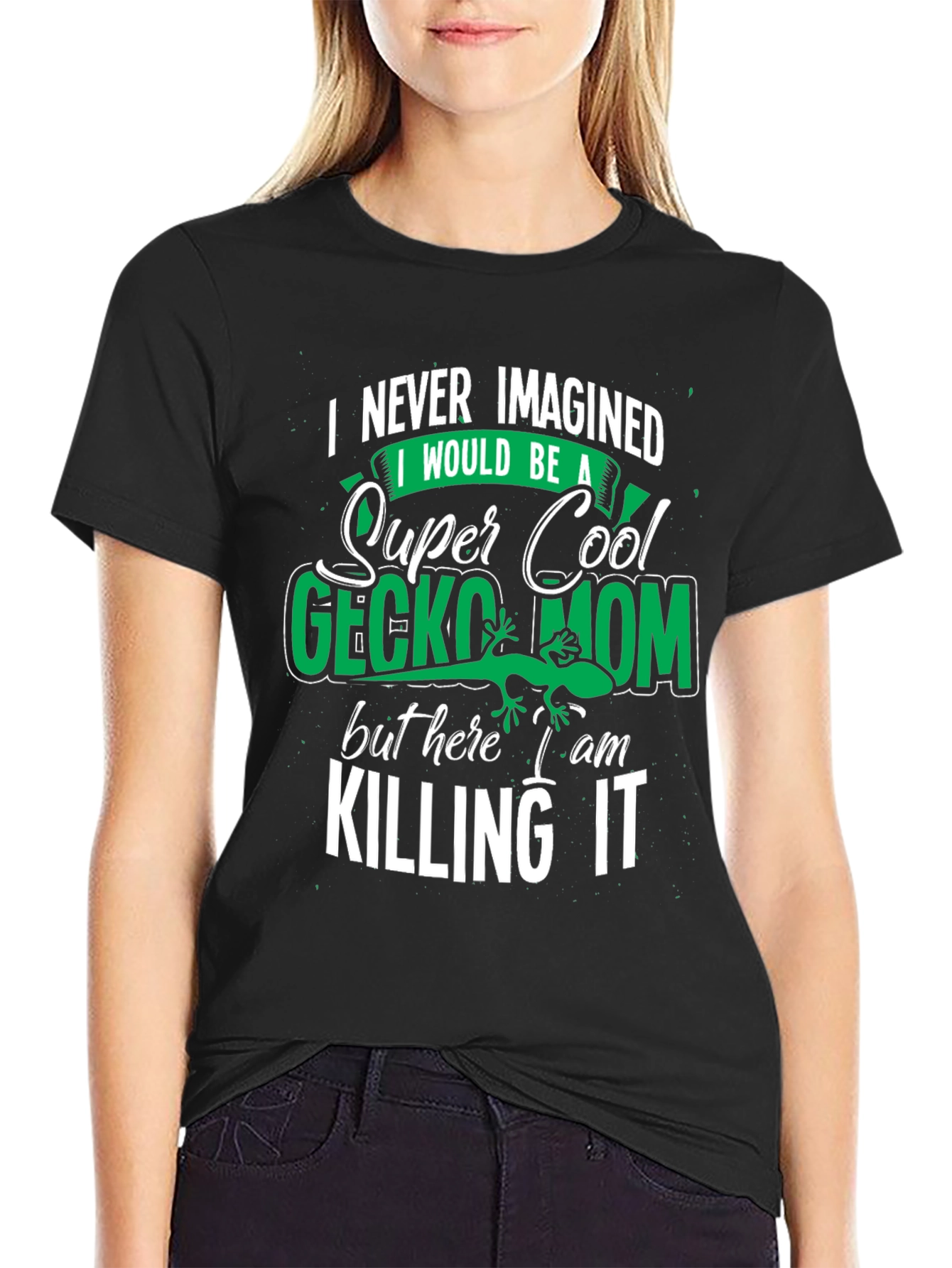 Black Super Cool Gecko Mom Graphic Tee view 2