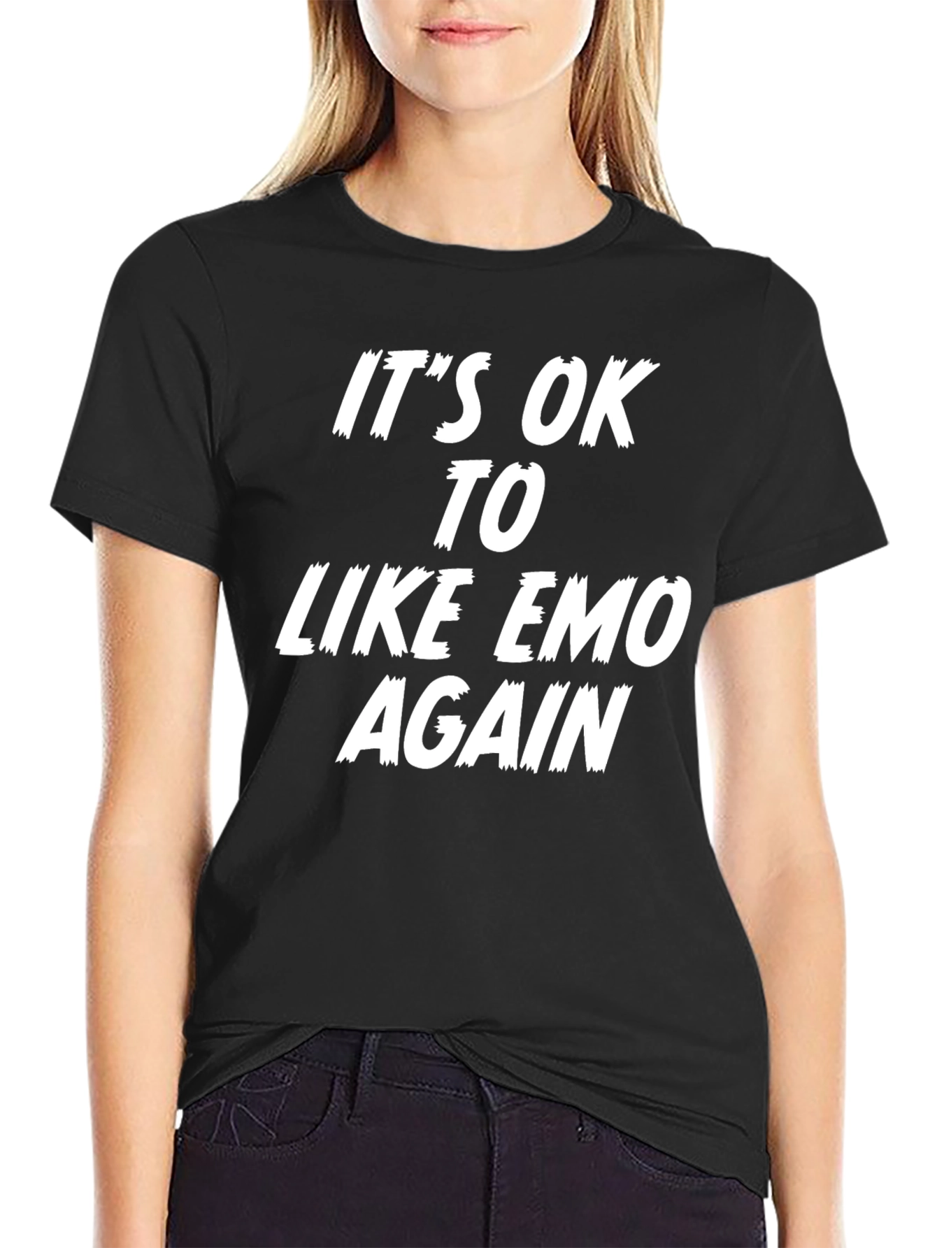 Black It's OK to Like Emo Again Black T-Shirt view 2