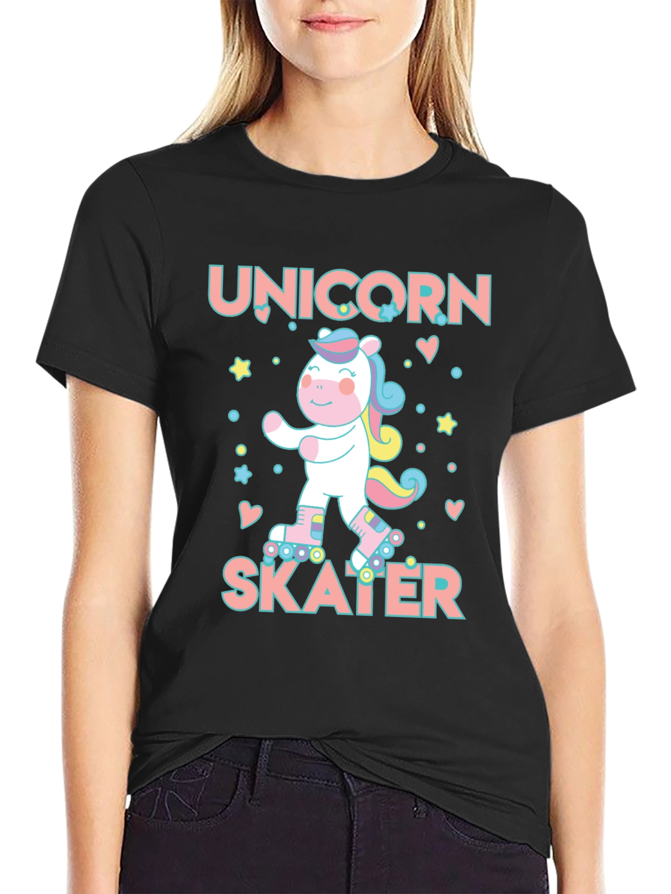 Black Unicorn Skater Graphic Tee - Black T-Shirt view 2