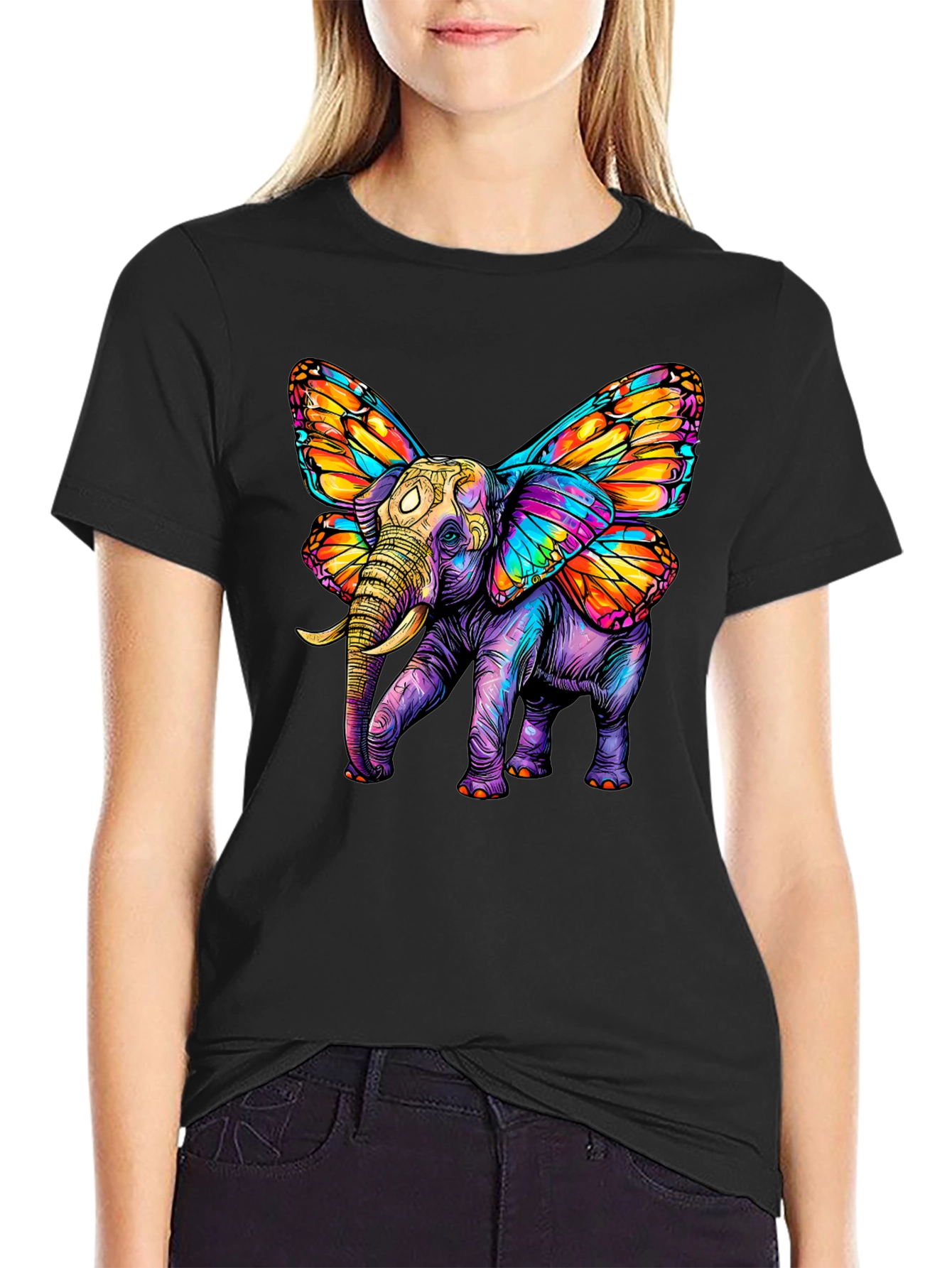 Black Butterfly Winged Elephant Graphic Tee view 2