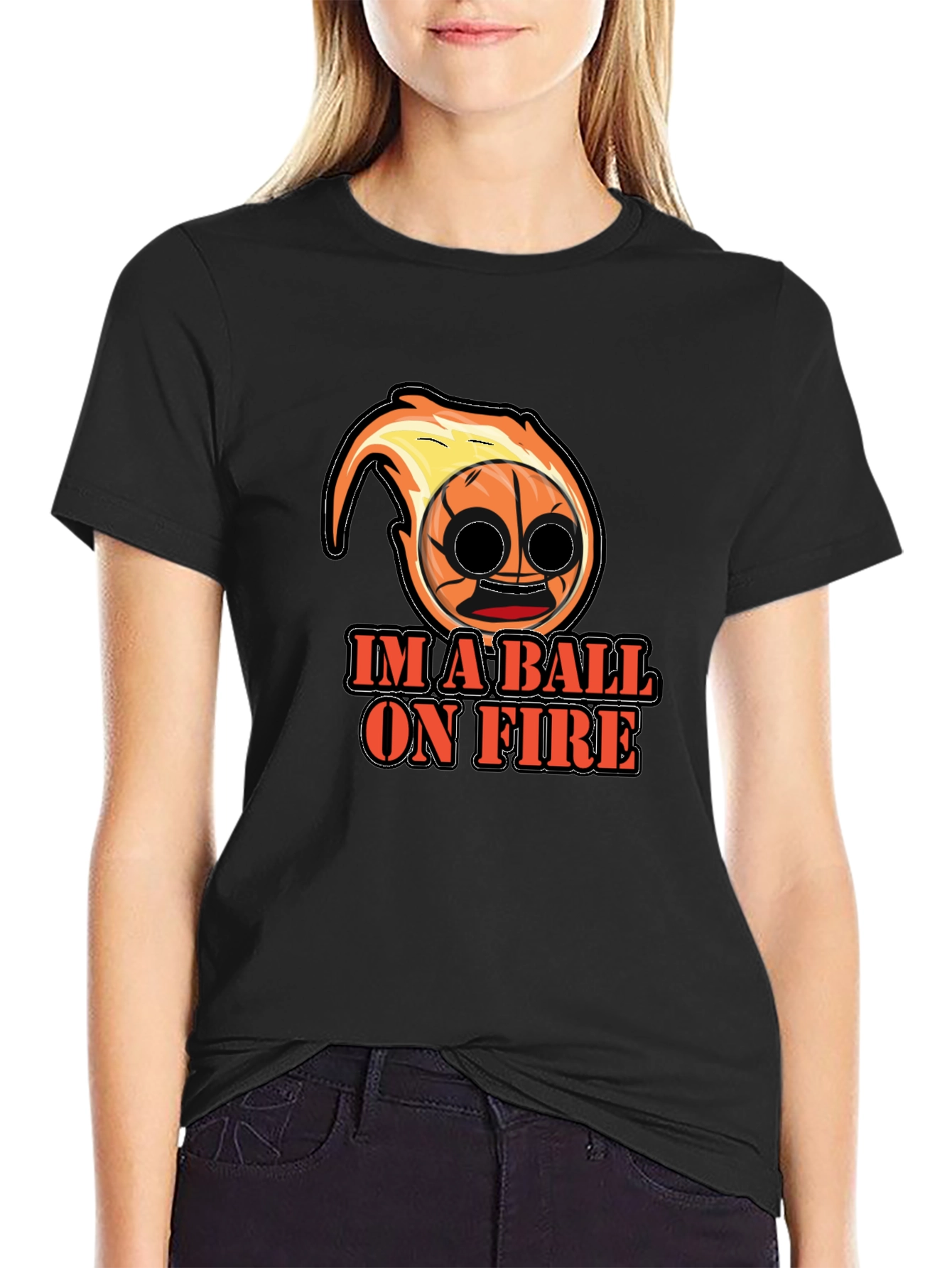 Black Im a Ball On Fire Graphic Tee - Black Cotton Blend view 2