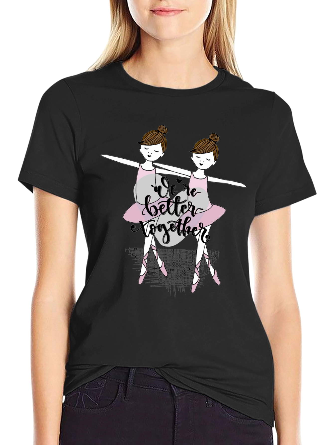 Black Ballerina Twin Dance Graphic T-Shirt view 2