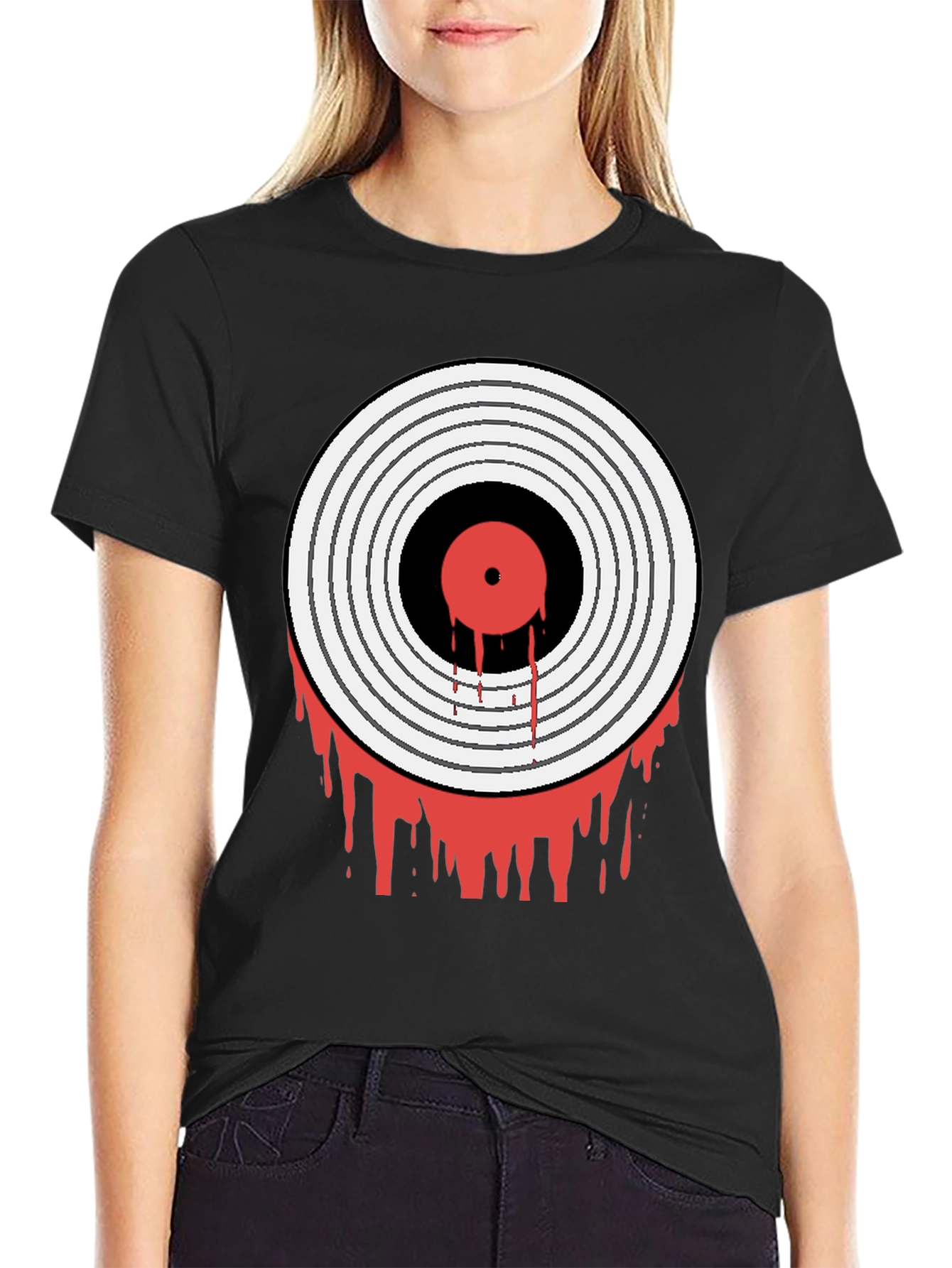 Black Bloody Vinyl Record Graphic Tee - Rock Music Shirt view 2