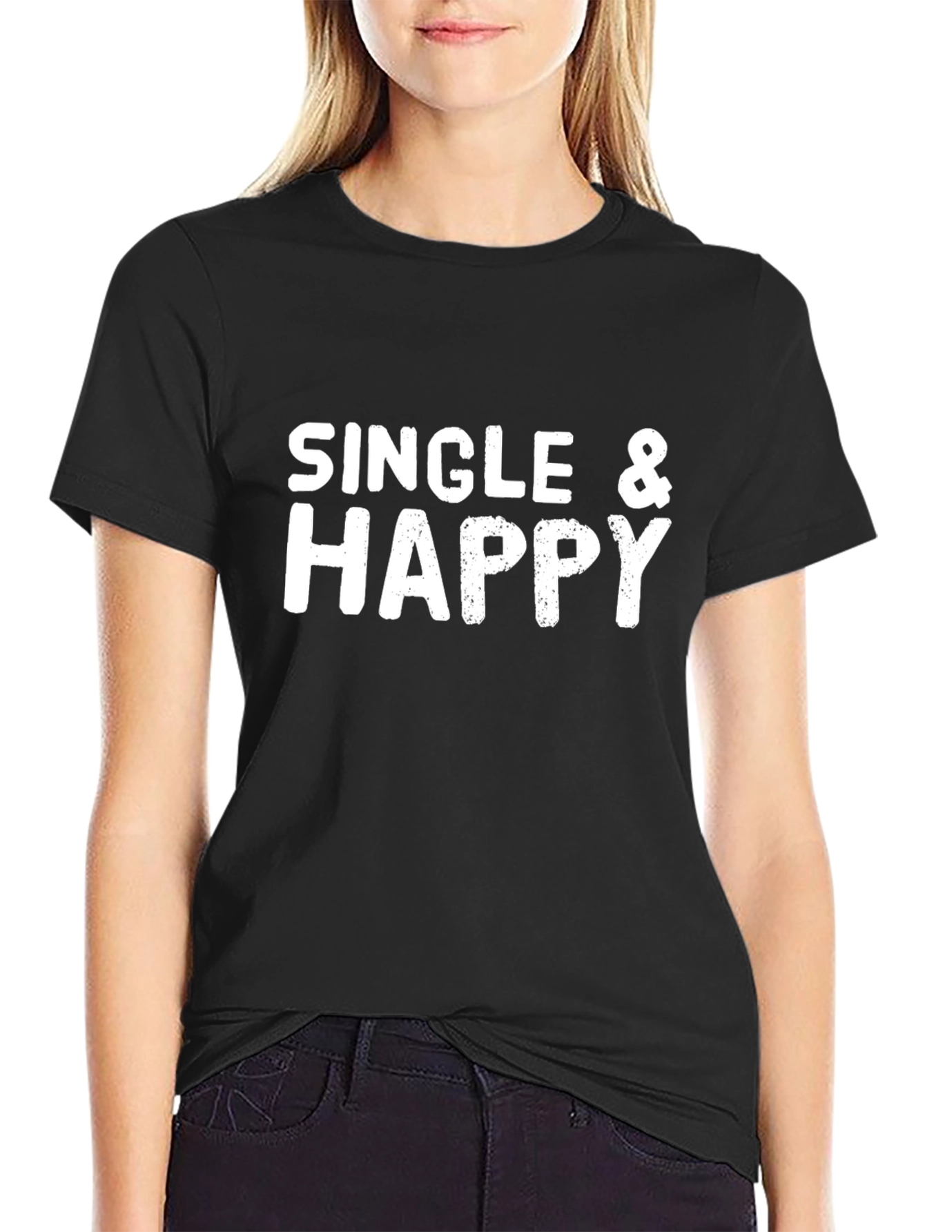 Black Single & Happy Graphic T-Shirt - Black Cotton Tee view 2