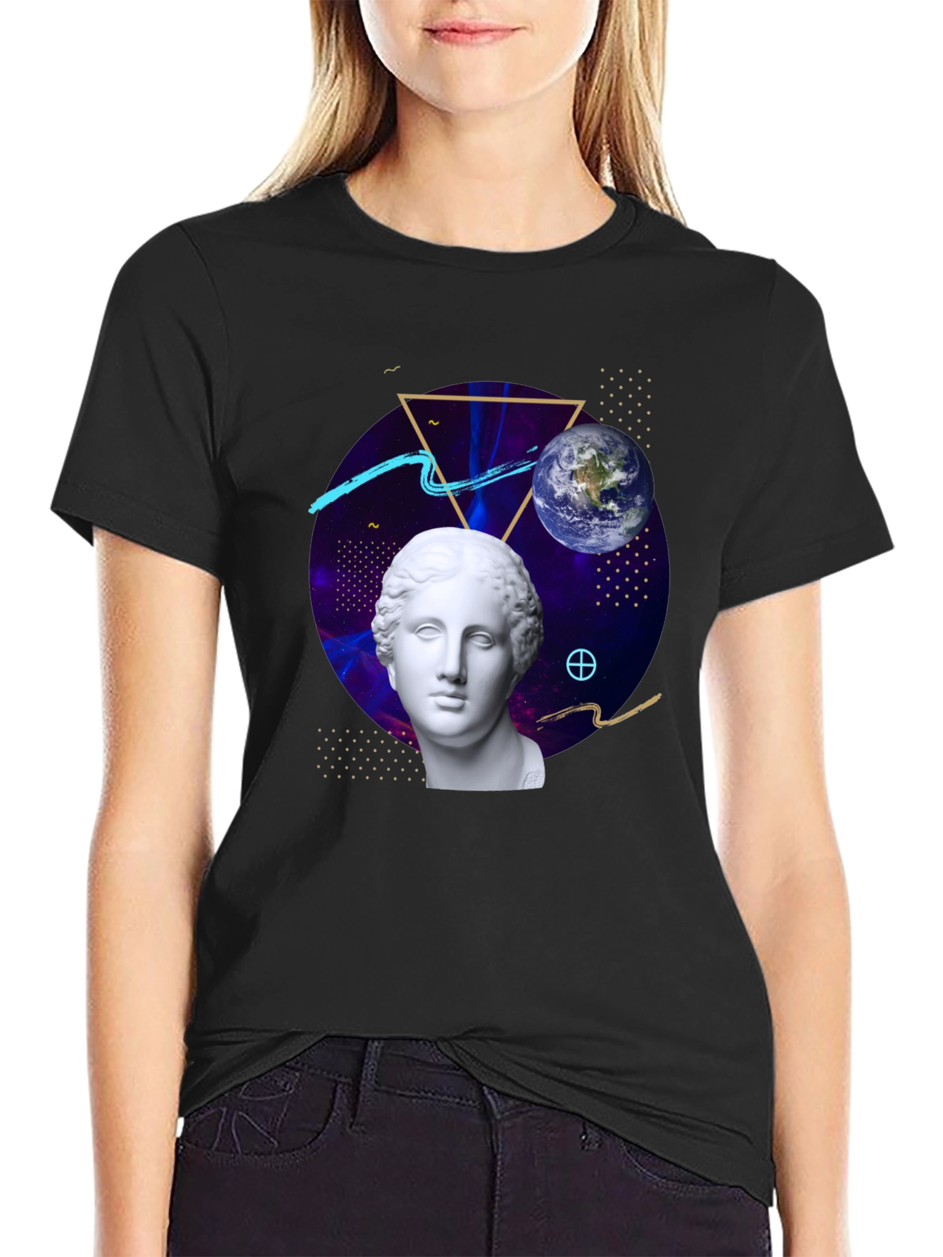 Black Cosmic Bust Tee - Unique Graphic Design T-Shirt view 2