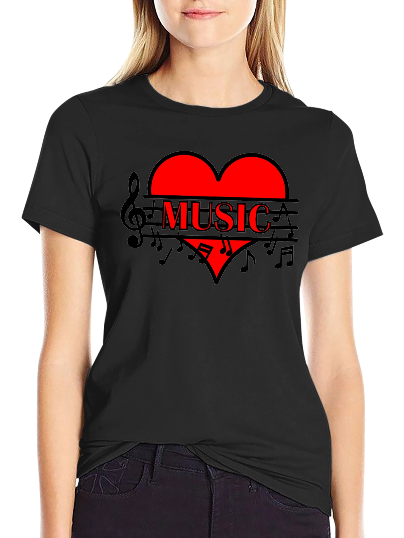 Black Music Heart T-Shirt - Stylish Graphic Tee view 2