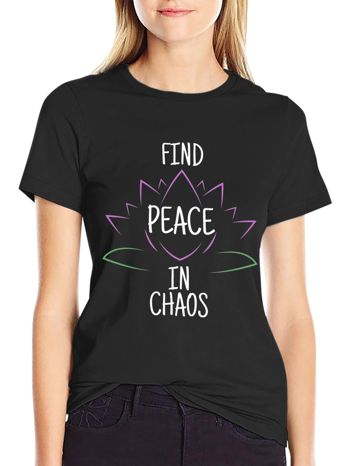 Black Find Peace in Chaos Graphic Tee - Black Cotton T-Shirt view 2