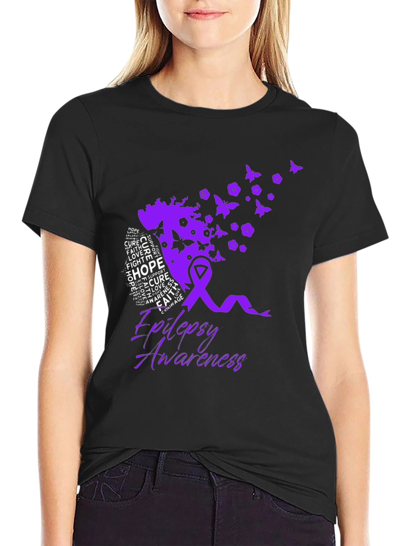 Epilepsy Awareness T-Shirt - Purple Ribbon Design - 2