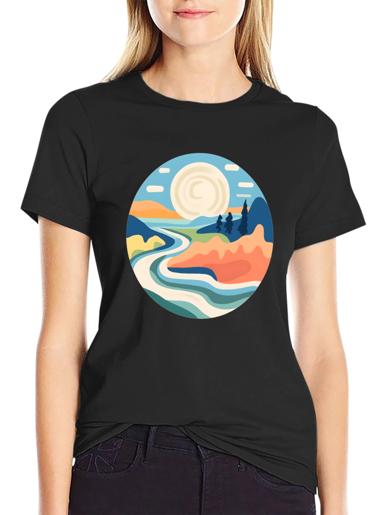 Black Nature Landscape Graphic T-Shirt view 2