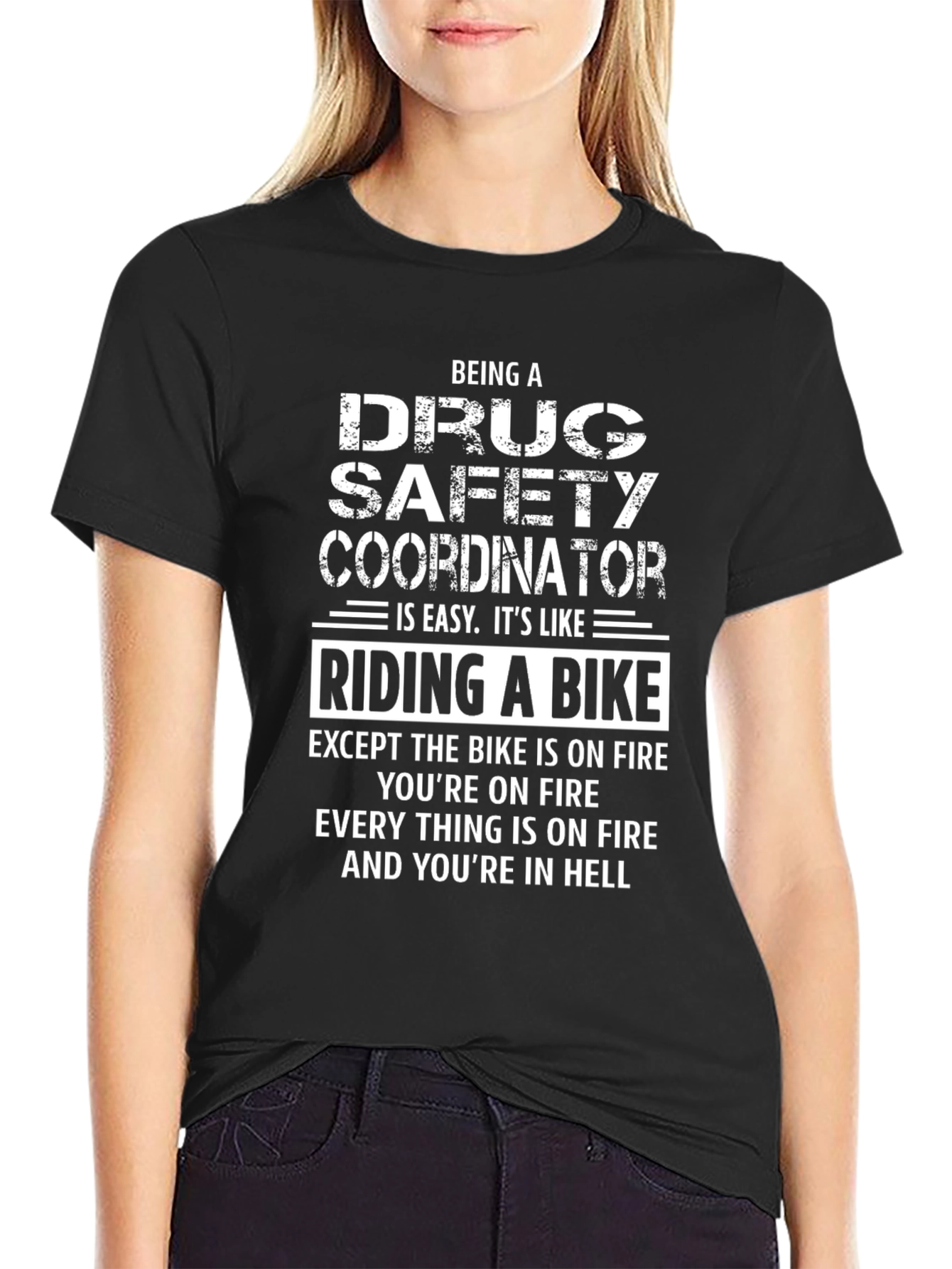 Black Drug Safety Coordinator T-Shirt - Riding A Bike In Hell view 2