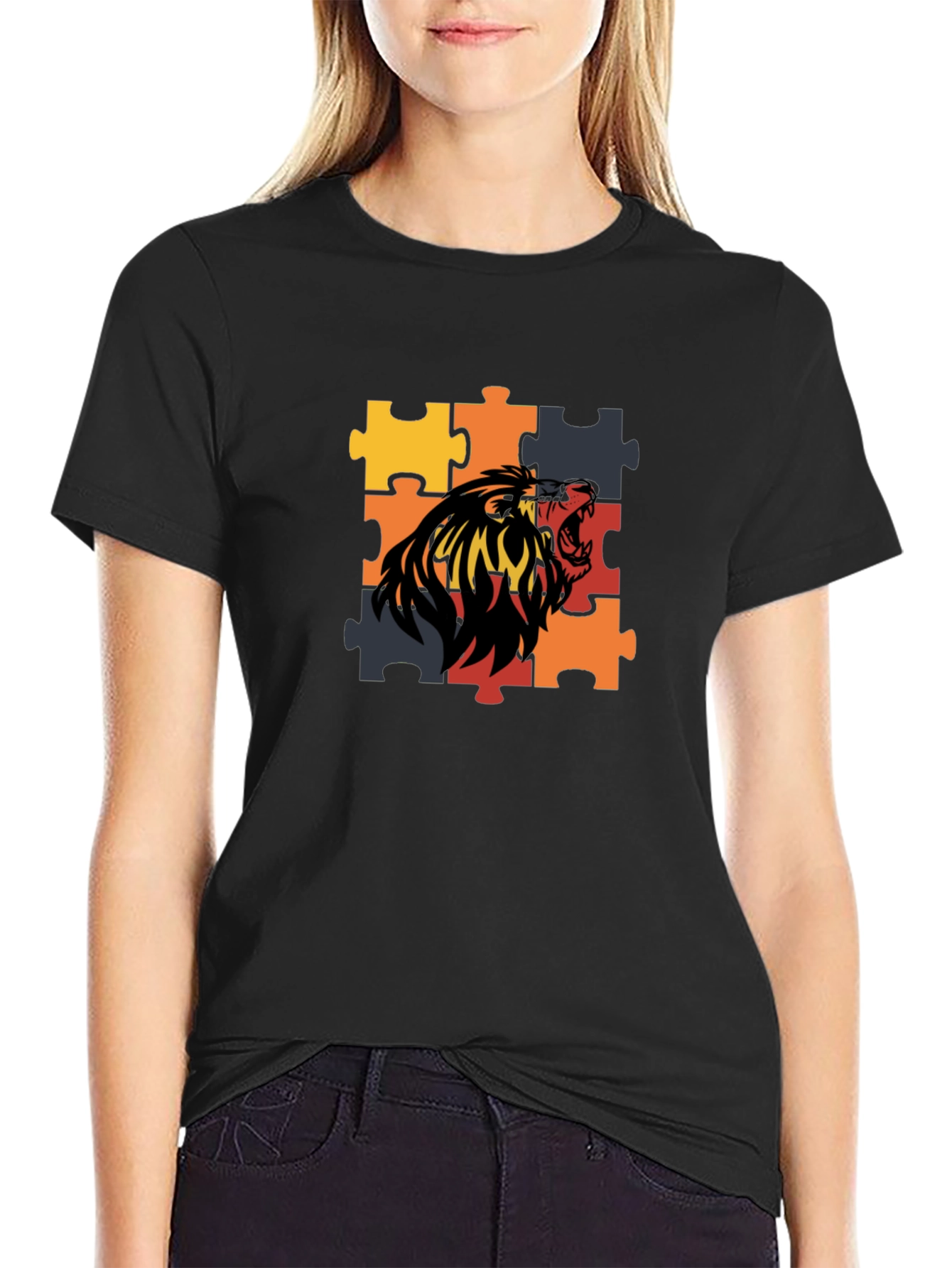 Puzzle Lion Graphic Tee - Premium Cotton Blend - 2