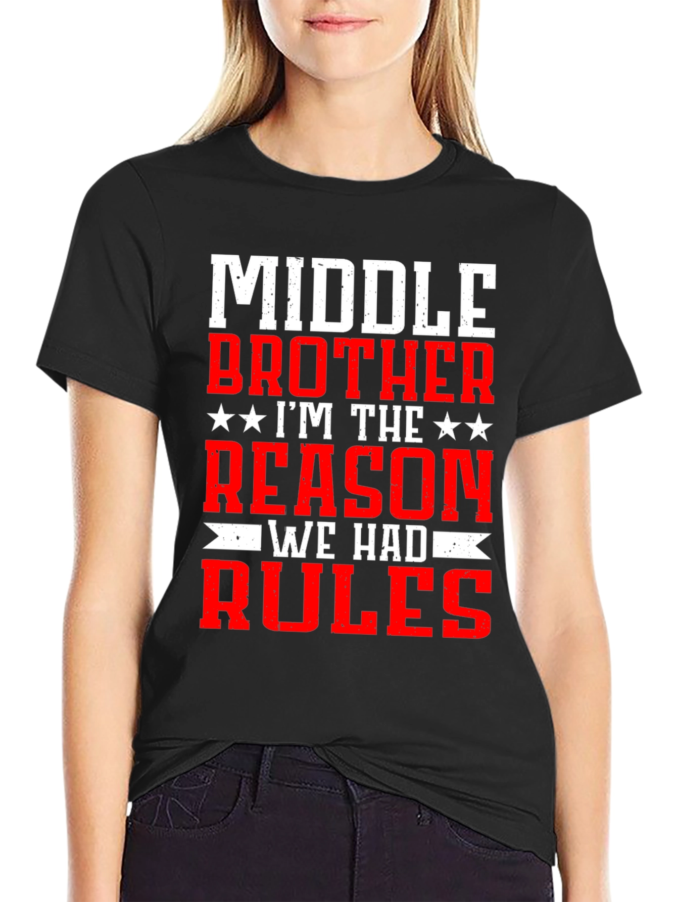 Black Middle Brother Reason Rules T-Shirt view 2