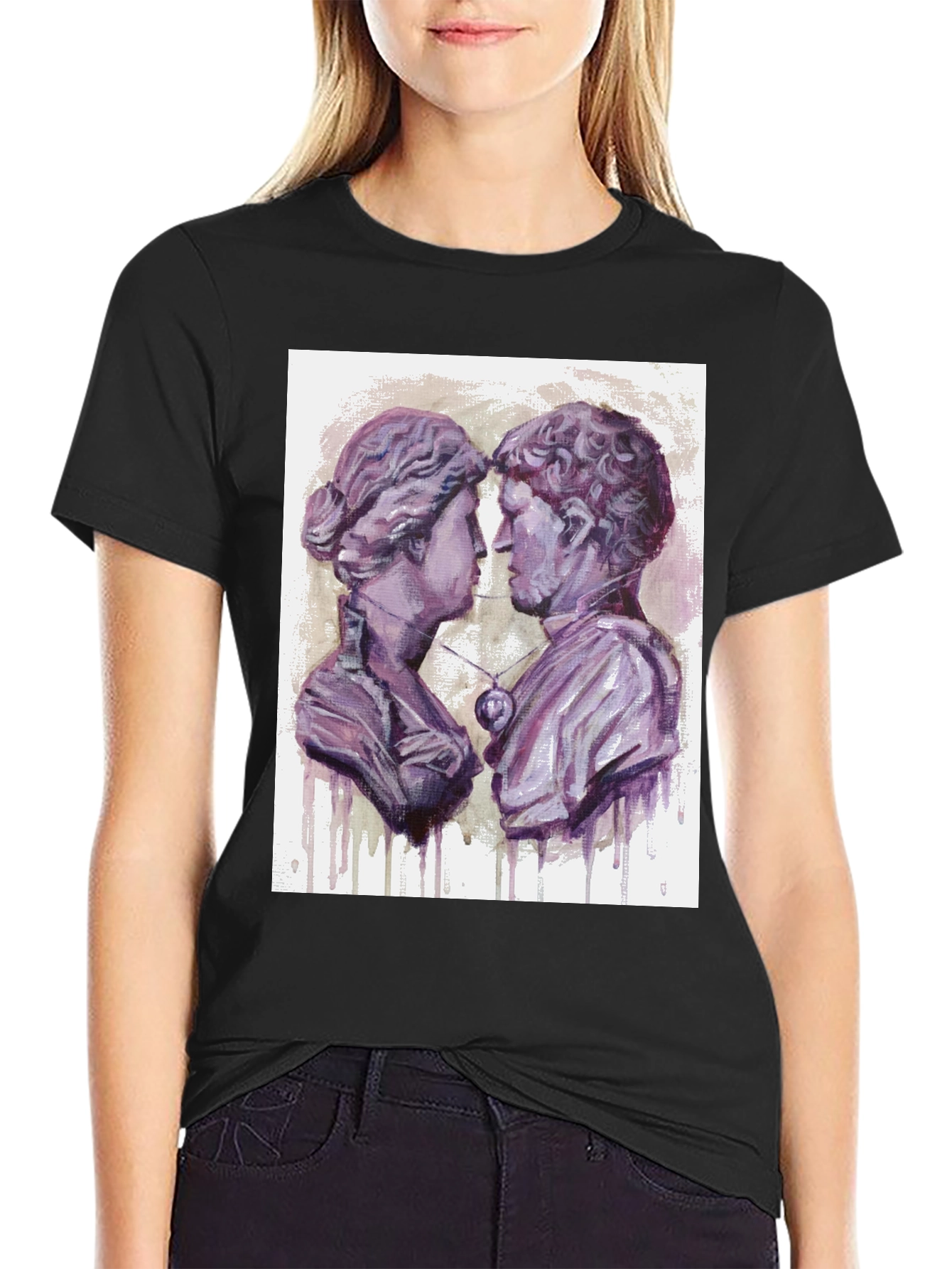 Black Ancient Lovers T-Shirt - Unique Artistic Design view 2
