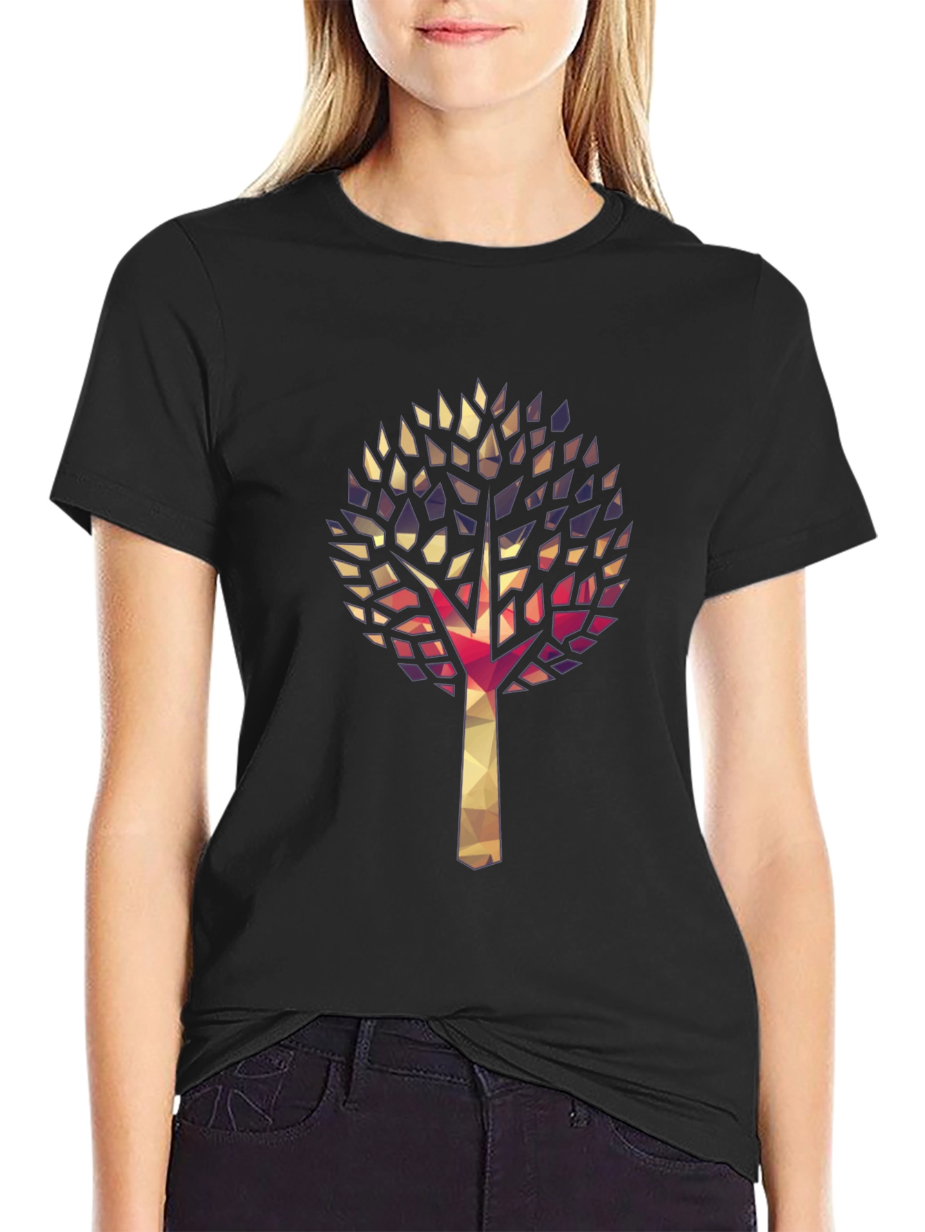 Black Geometric Tree Graphic Tee - Stylish & Unique view 2
