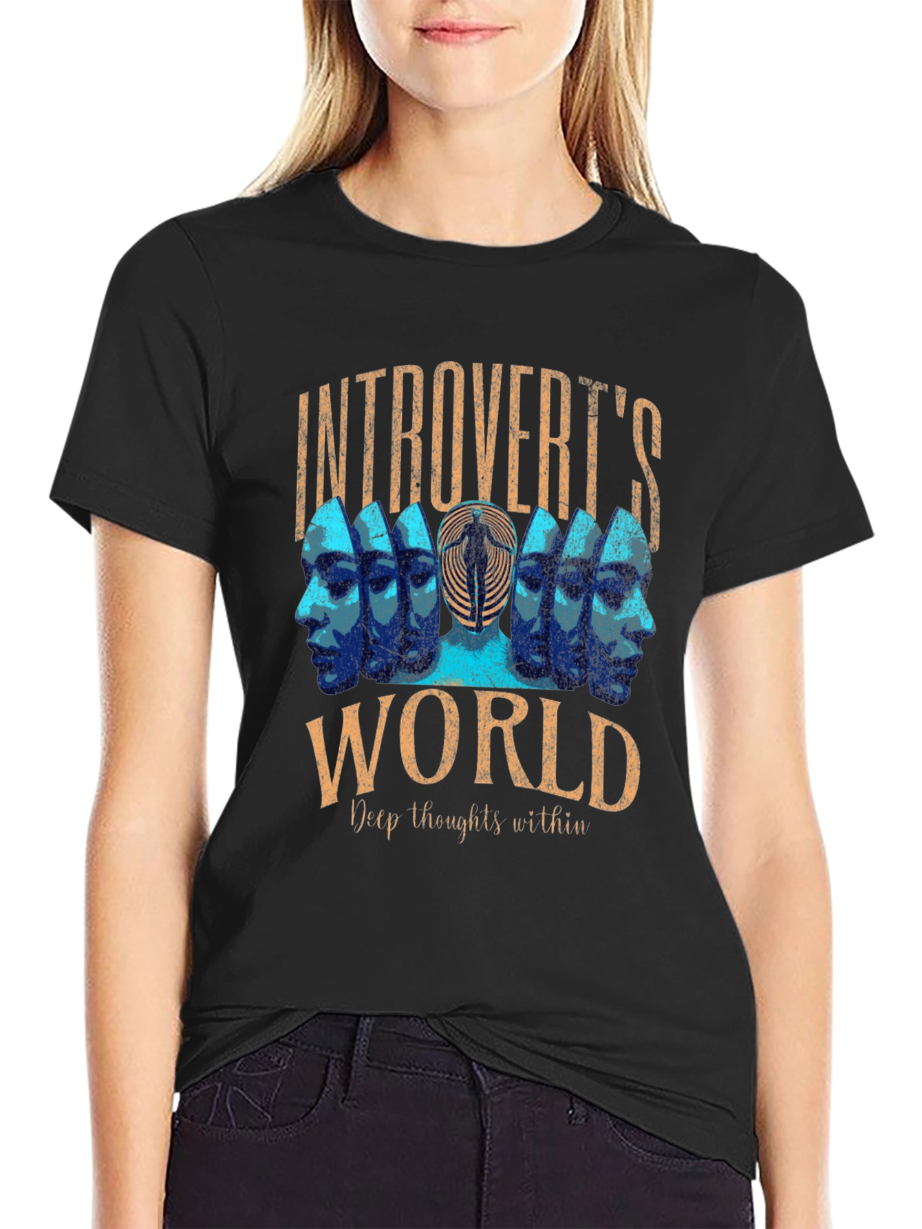 Black Introvert's World Graphic T-Shirt - Deep Thoughts Tee view 2