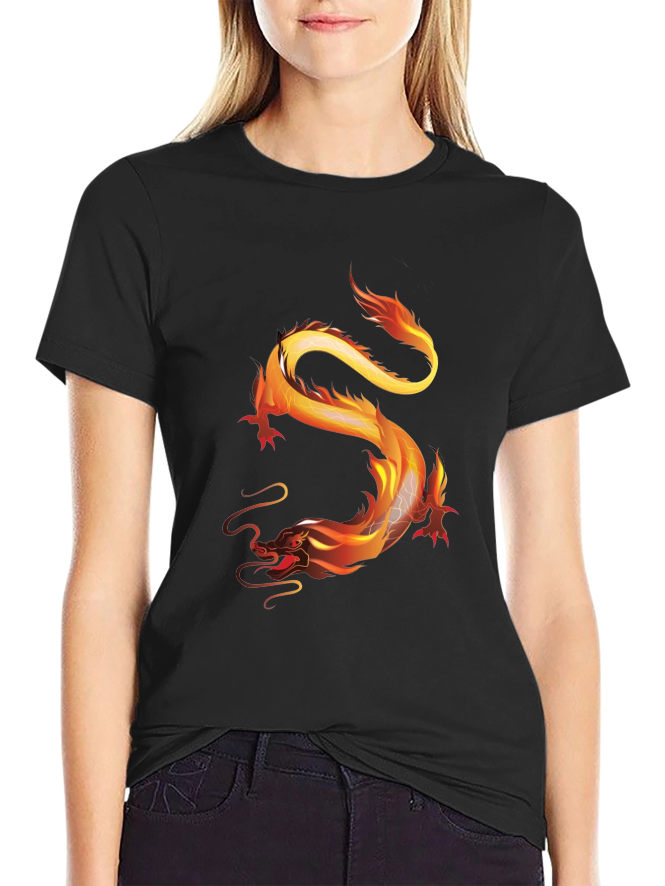 Black Fiery Dragon Graphic Tee - Black view 2