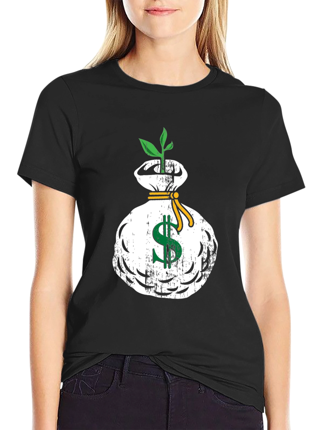 Black Money Tree Graphic T-Shirt - Black Casual Tee view 2
