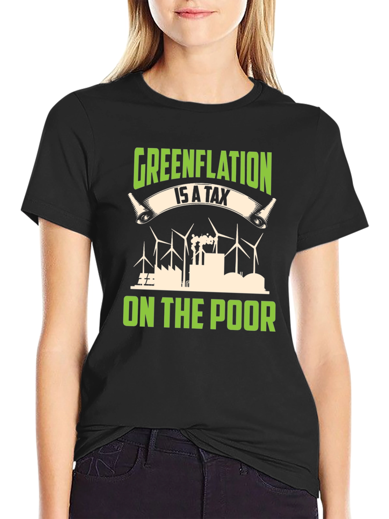 Black Greenflation T-Shirt: Tax on the Poor Political Tee view 2