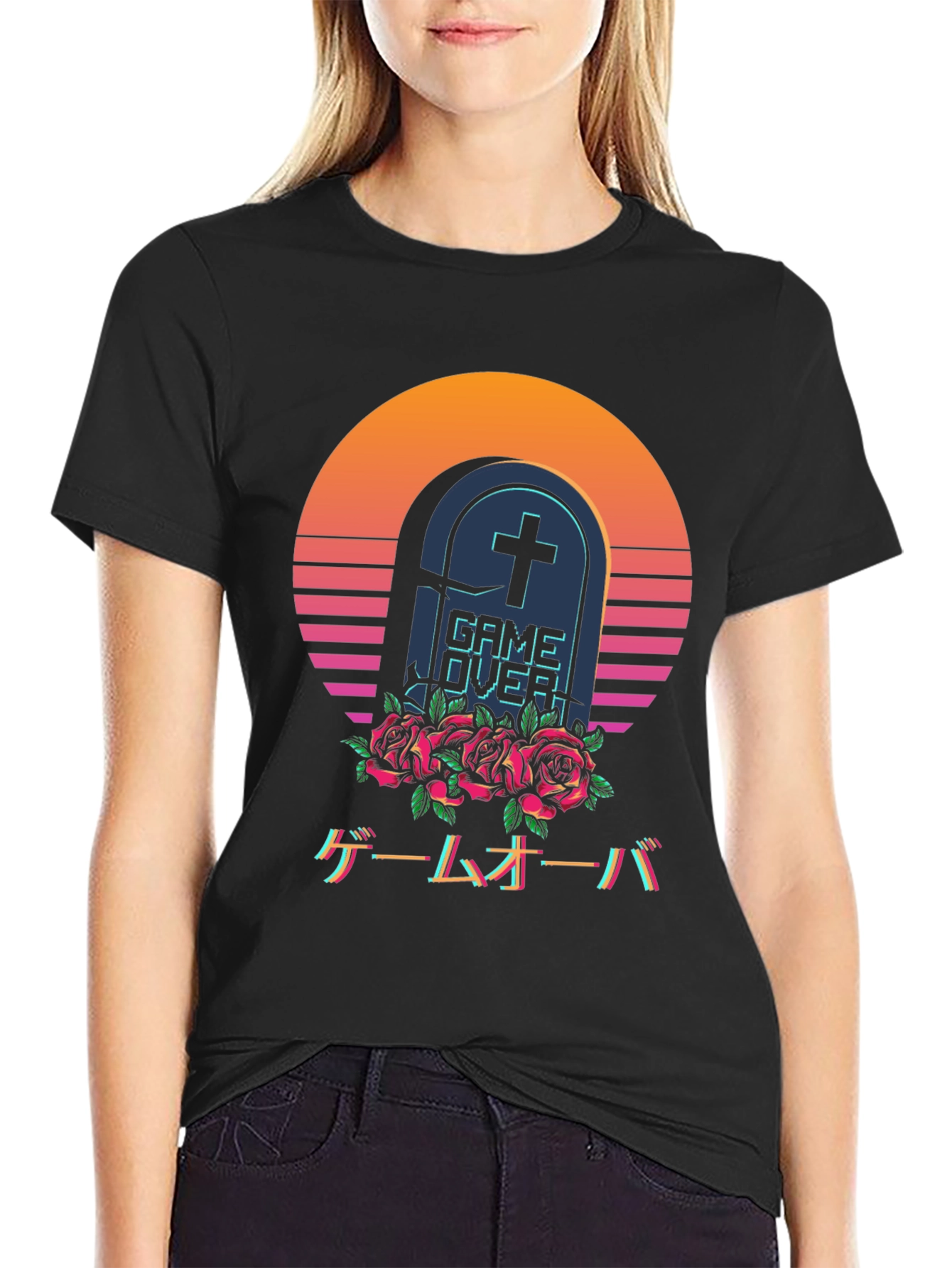 Black Game Over Tombstone T-Shirt - Vaporwave Aesthetic view 2