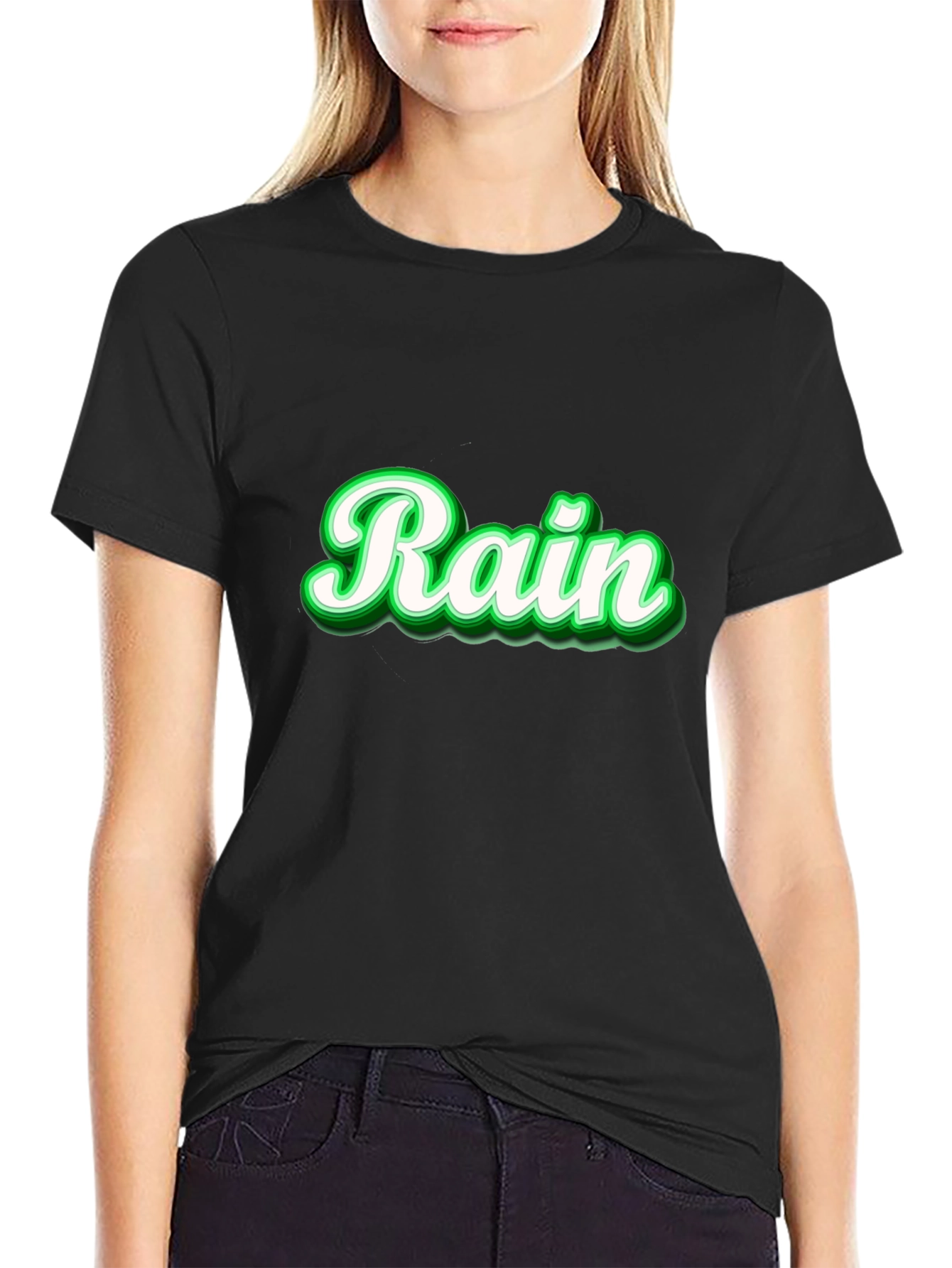 Black Stylish Black T-Shirt with 'Rain' Graphic view 2