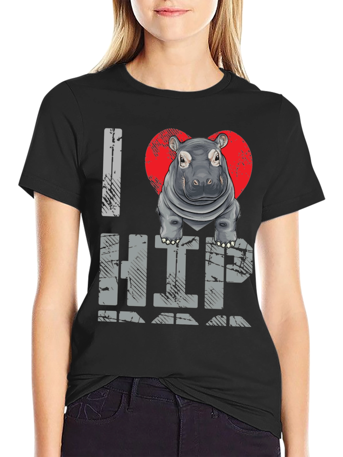 Black I Heart Hippo T-Shirt - Unisex Graphic Tee view 2
