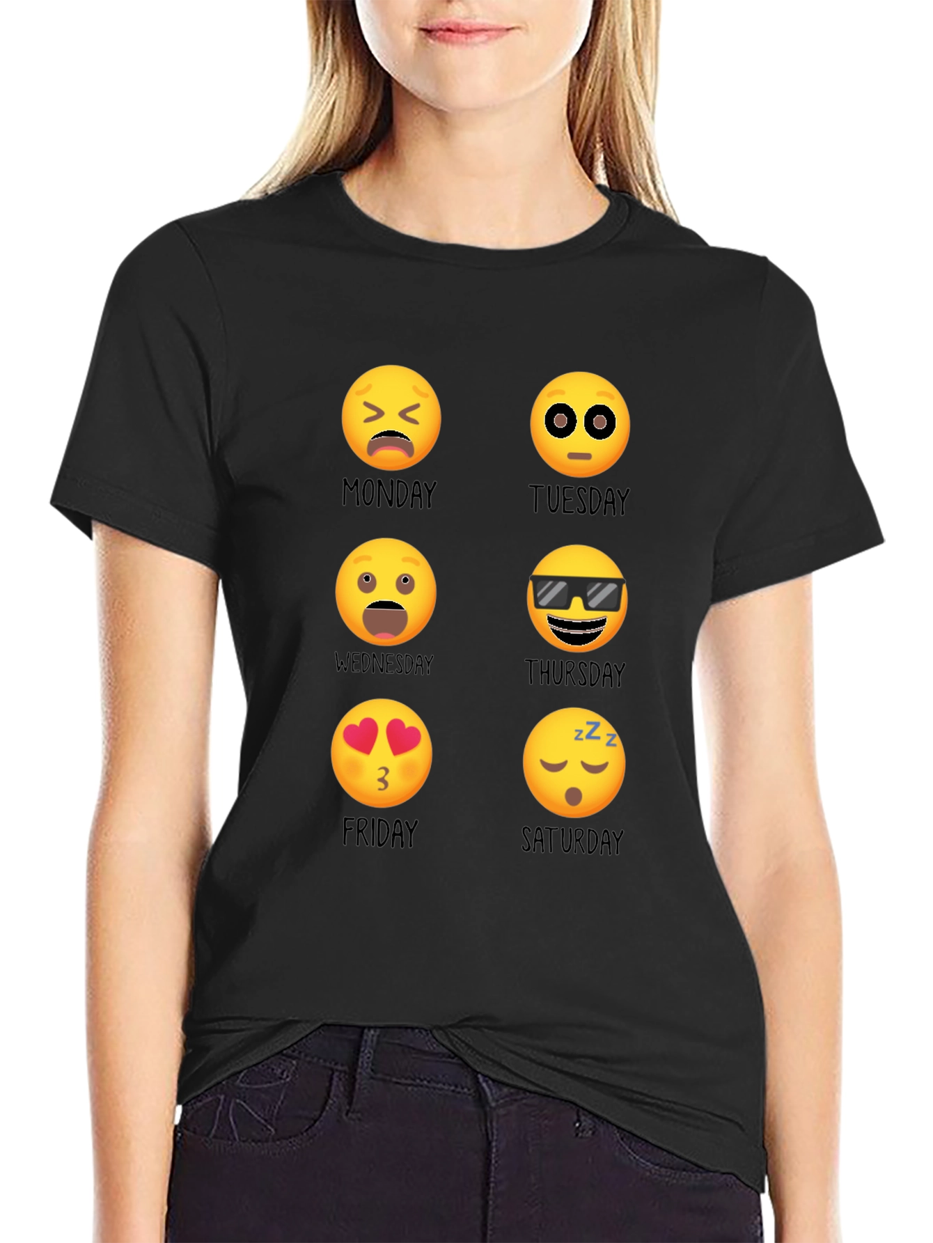 Black Emoji Days of the Week T-Shirt view 2