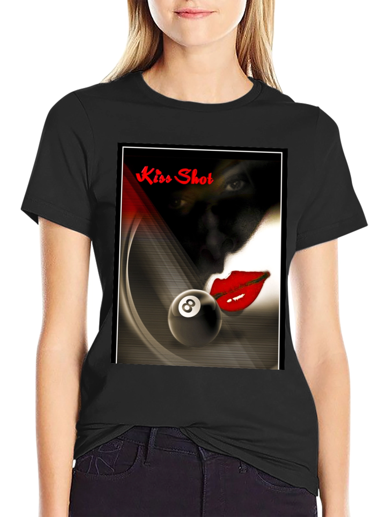Black Kiss Shot Graphic T-Shirt - Billiards Themed Tee view 2