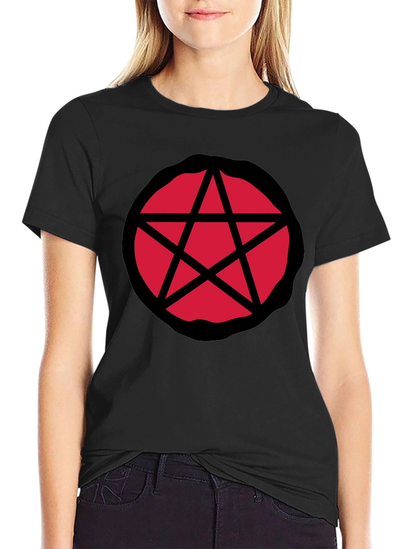 Black Red Pentagram Graphic Black T-Shirt view 2