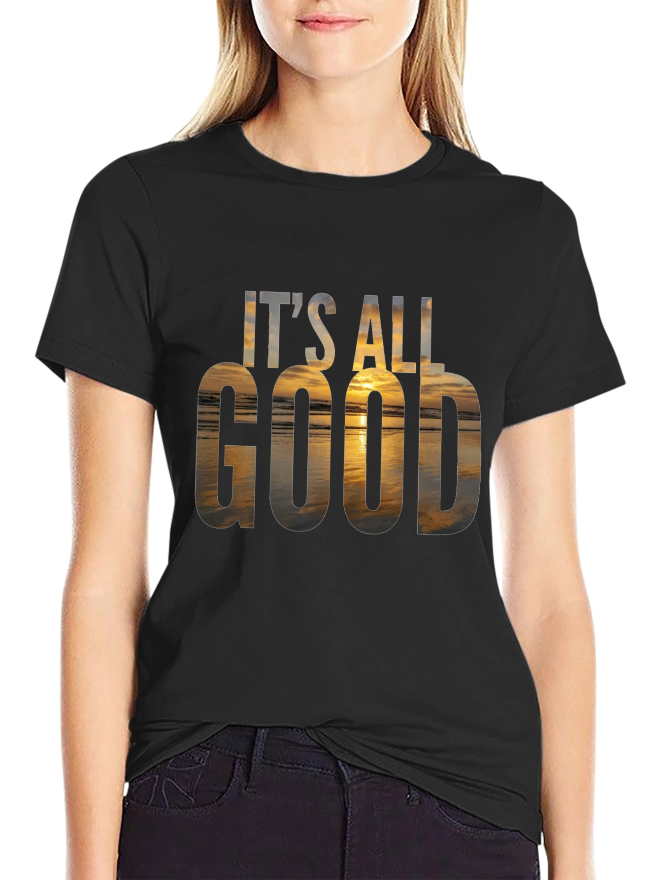 Black It's All Good Graphic Tee - Beach Sunset T-Shirt view 2