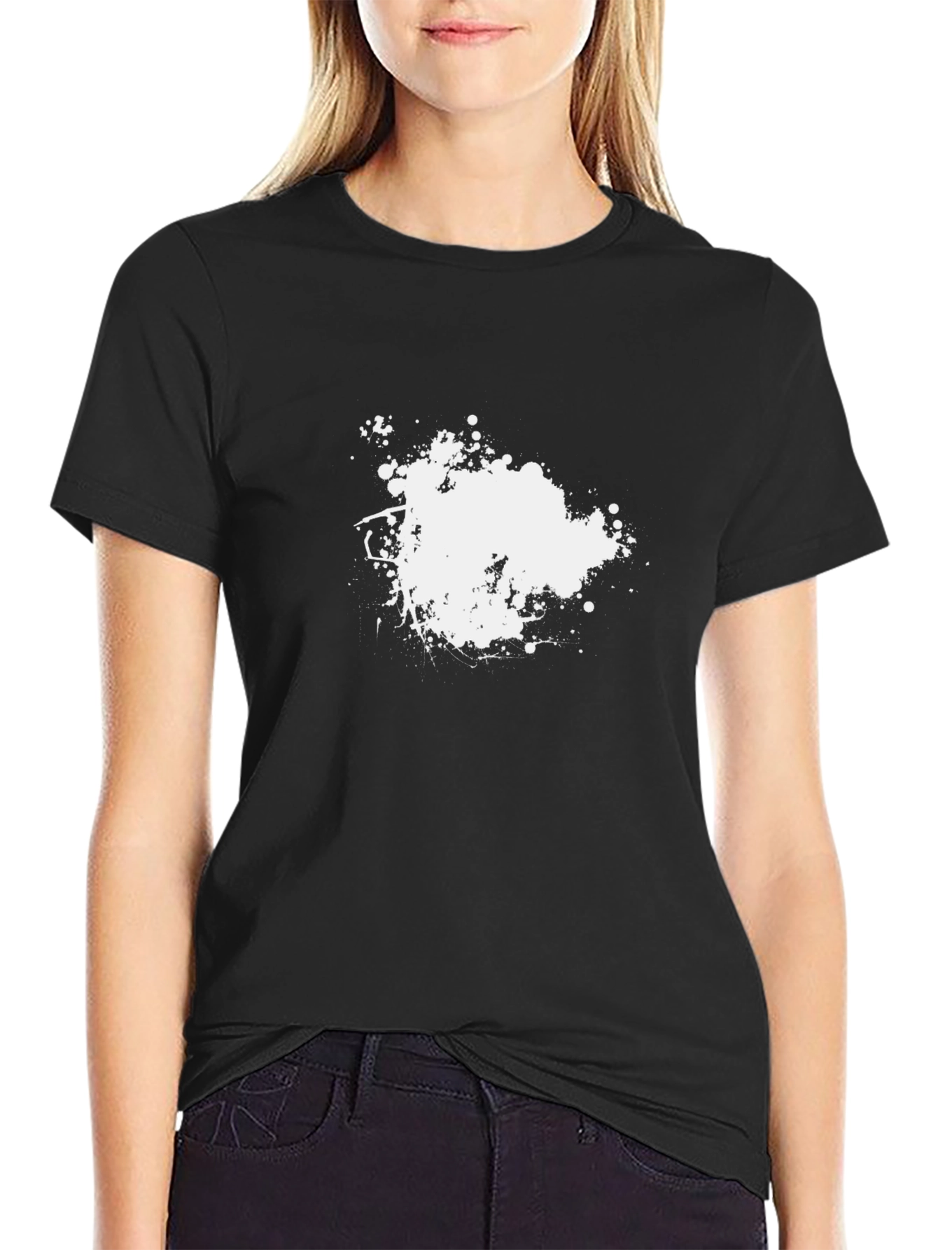 Black Men's Black T-Shirt with White Splatter Design view 2