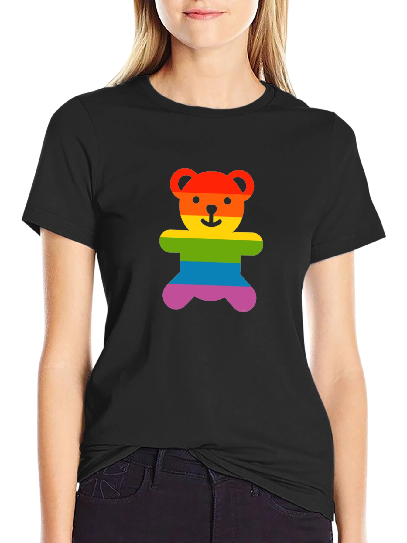 Black Rainbow Teddy Bear Graphic Tee - Pride Shirt view 2