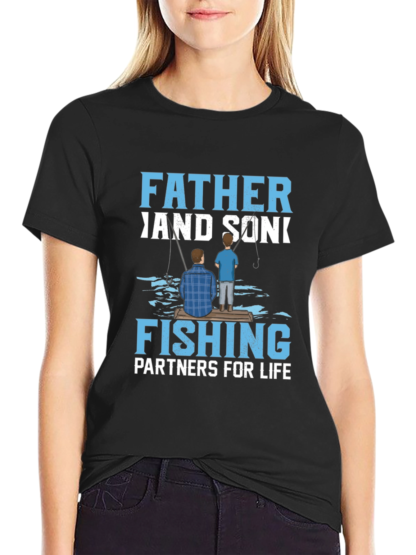 Black Father and Son Fishing Partners T-Shirt view 2